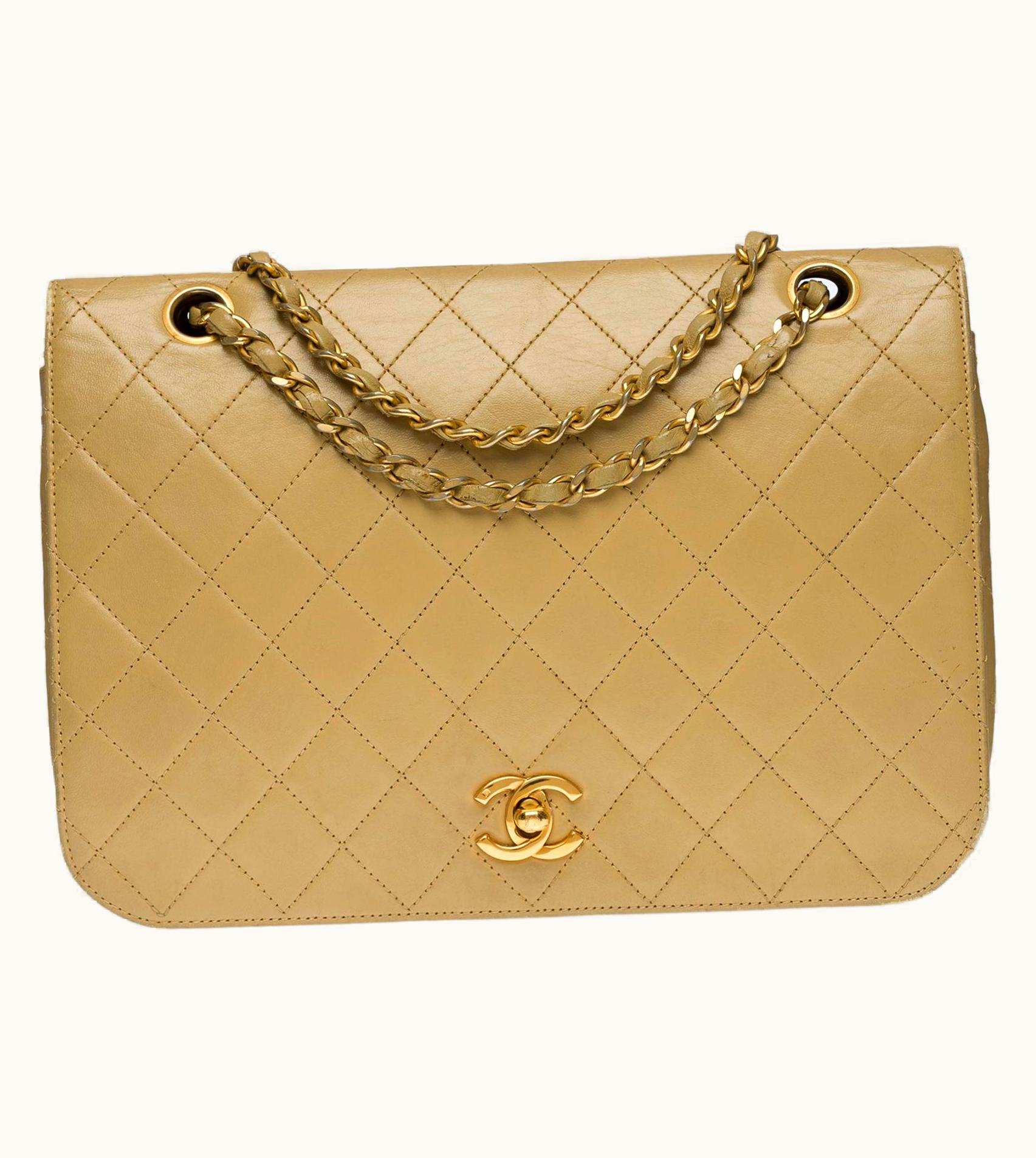 Chanel Chanel Classic Full Flap Gm Shoulder Bag In Beige Quilted Lambskin Leather, Ghw
