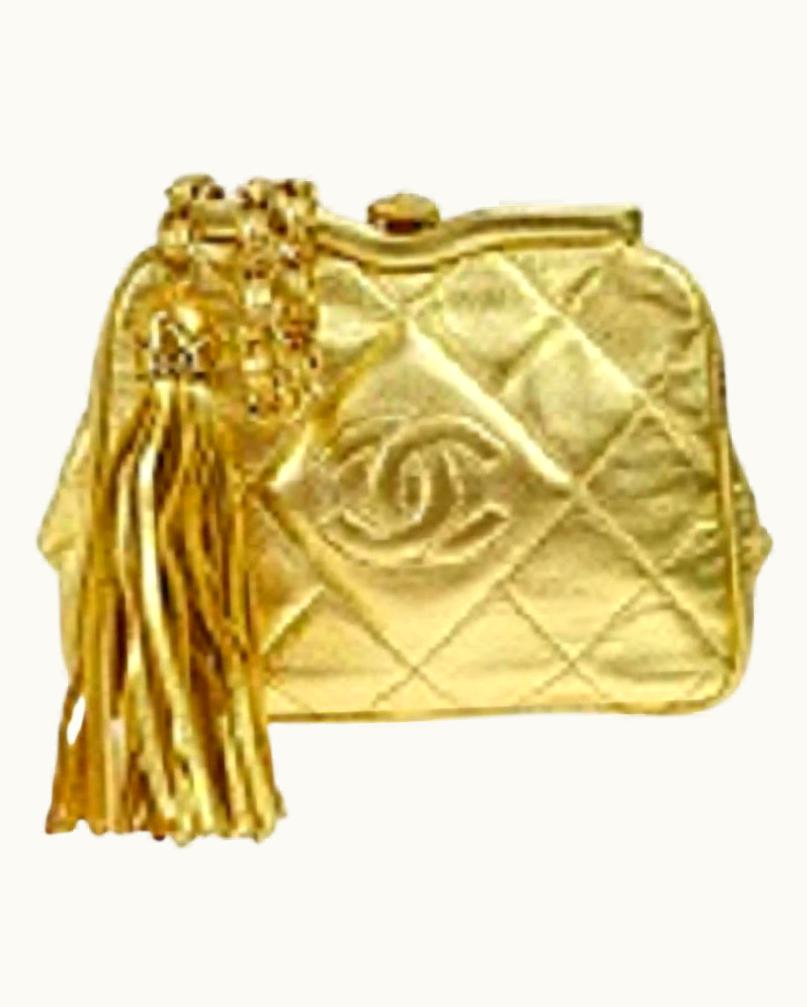 Chanel Chanel Cc Gold Metallic Quilted Lambskin Leather Gold Kiss Lock Waist Belt Bag
