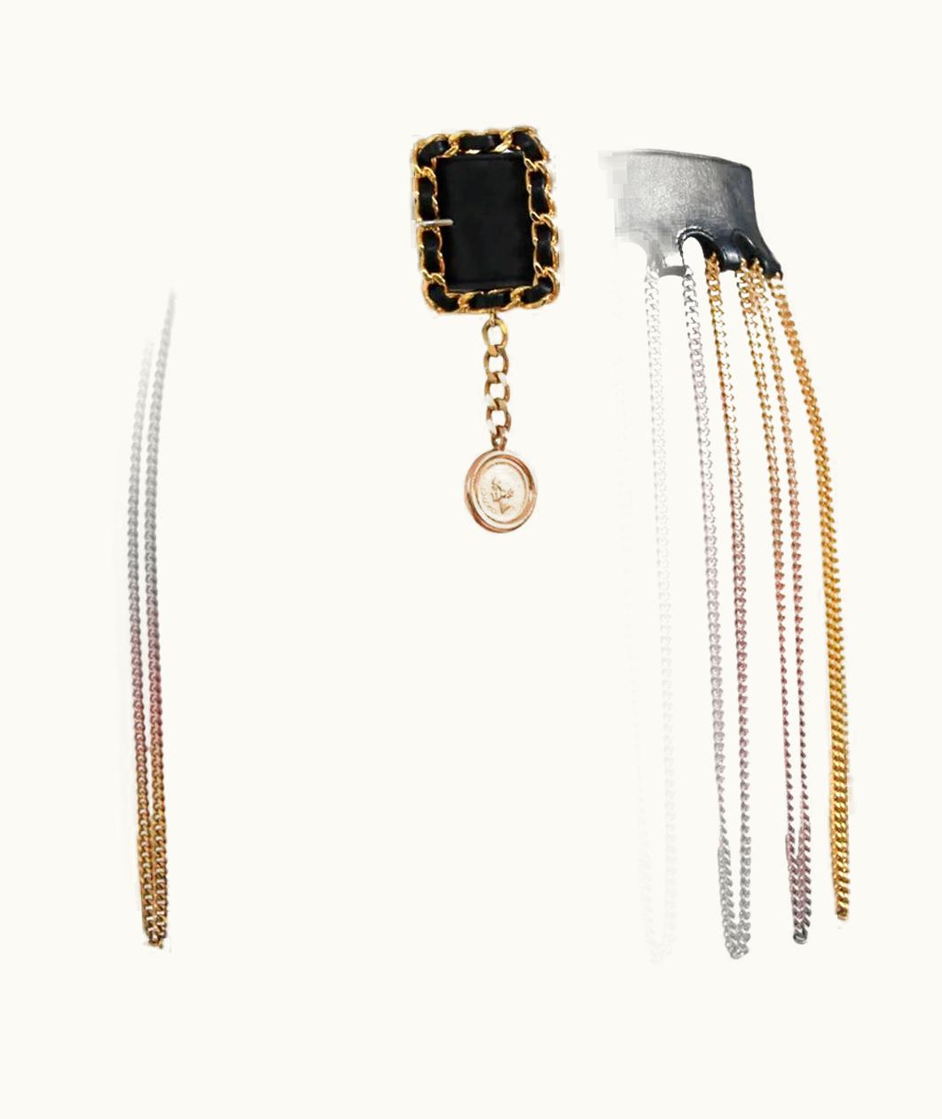 Chanel Chanel 1991 Iconic Black Leather Multi Chain Fringe Belt By Karl Lagerfeld