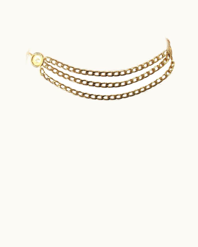 Chanel Chanel 1991 Gold Tone Triple Strand Detail Chain Link Belt Necklace Open Size