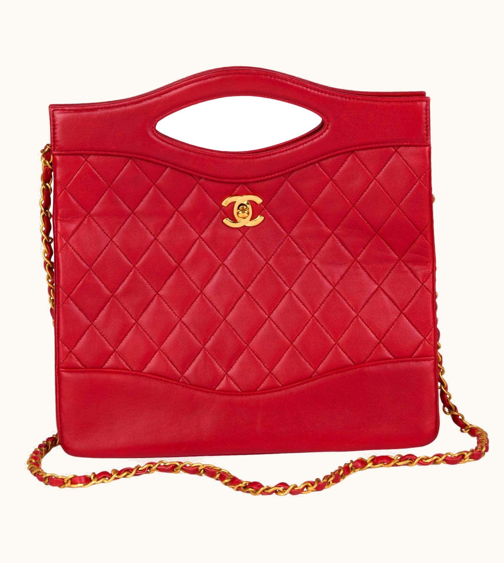 Chanel Chanel Red Quilted Lambskin Vintage Classic Shoulder Tote