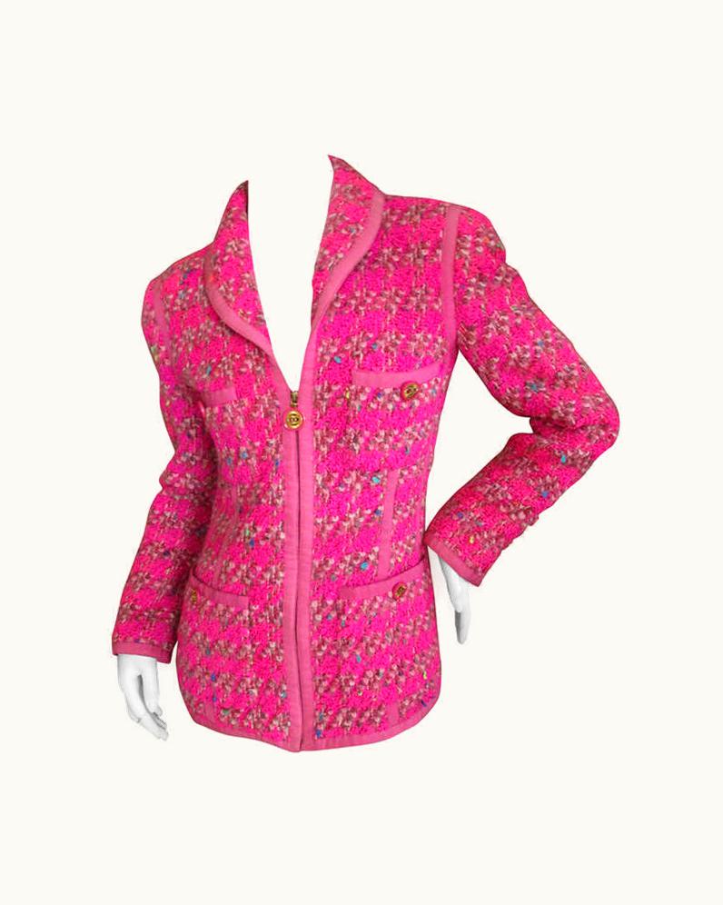 Chanel Chanel S/S Lagerfeld 1991 Neon Pink Fantasy Tweed Jacket
