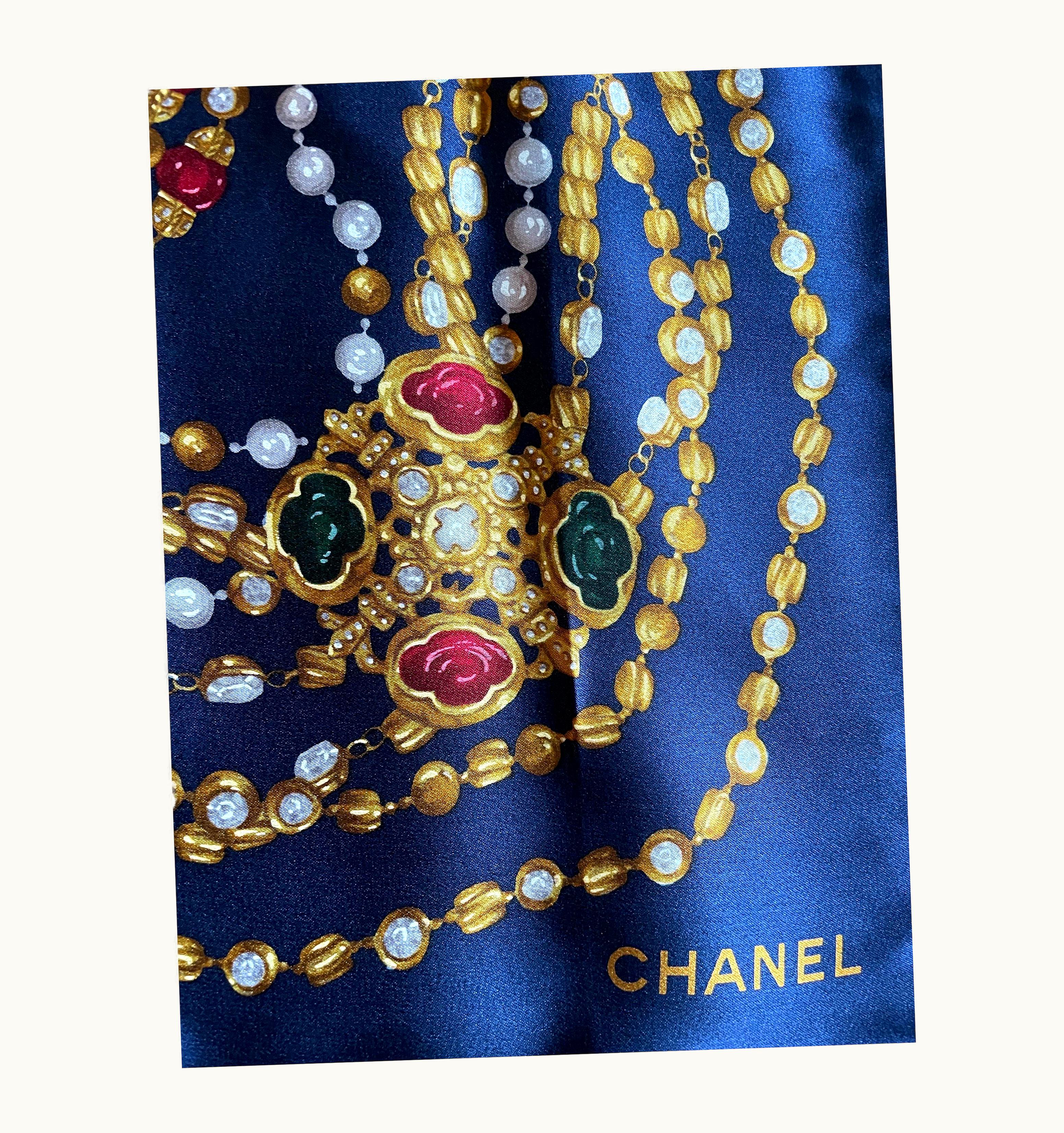 Chanel Chanel Authentic Vintage Silk Scarf Gripoix Chains Jewels