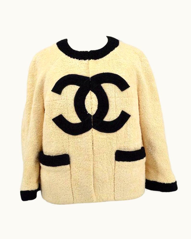 Chanel Chanel Cc Ivory Black Boucle Cotton Evening Cardigan Blazer Jacket - Size Fr