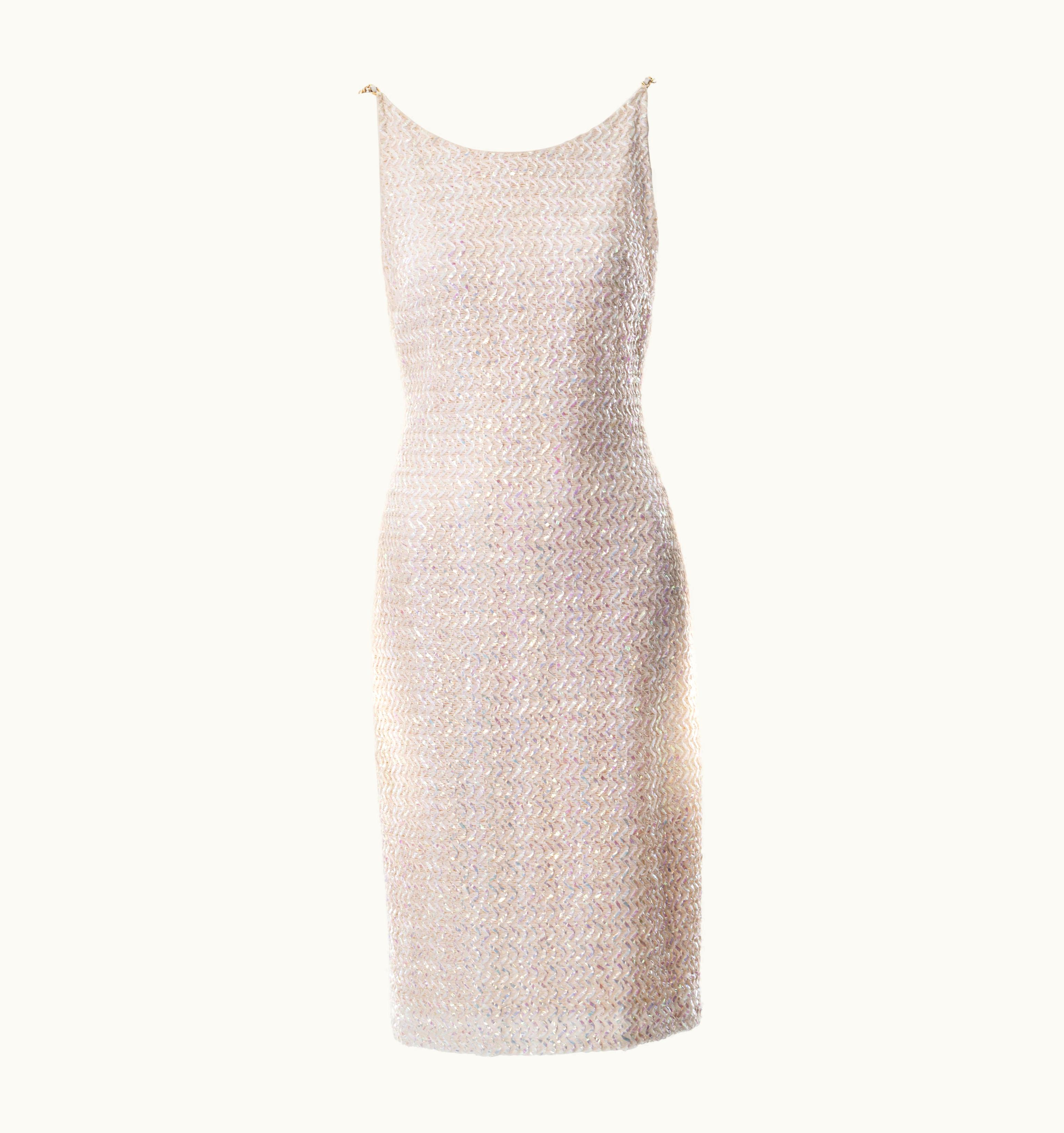 Chanel Chanel By Karl Lagerfeld White Tweed Sheath Dress With Chain Straps, S/S 1992