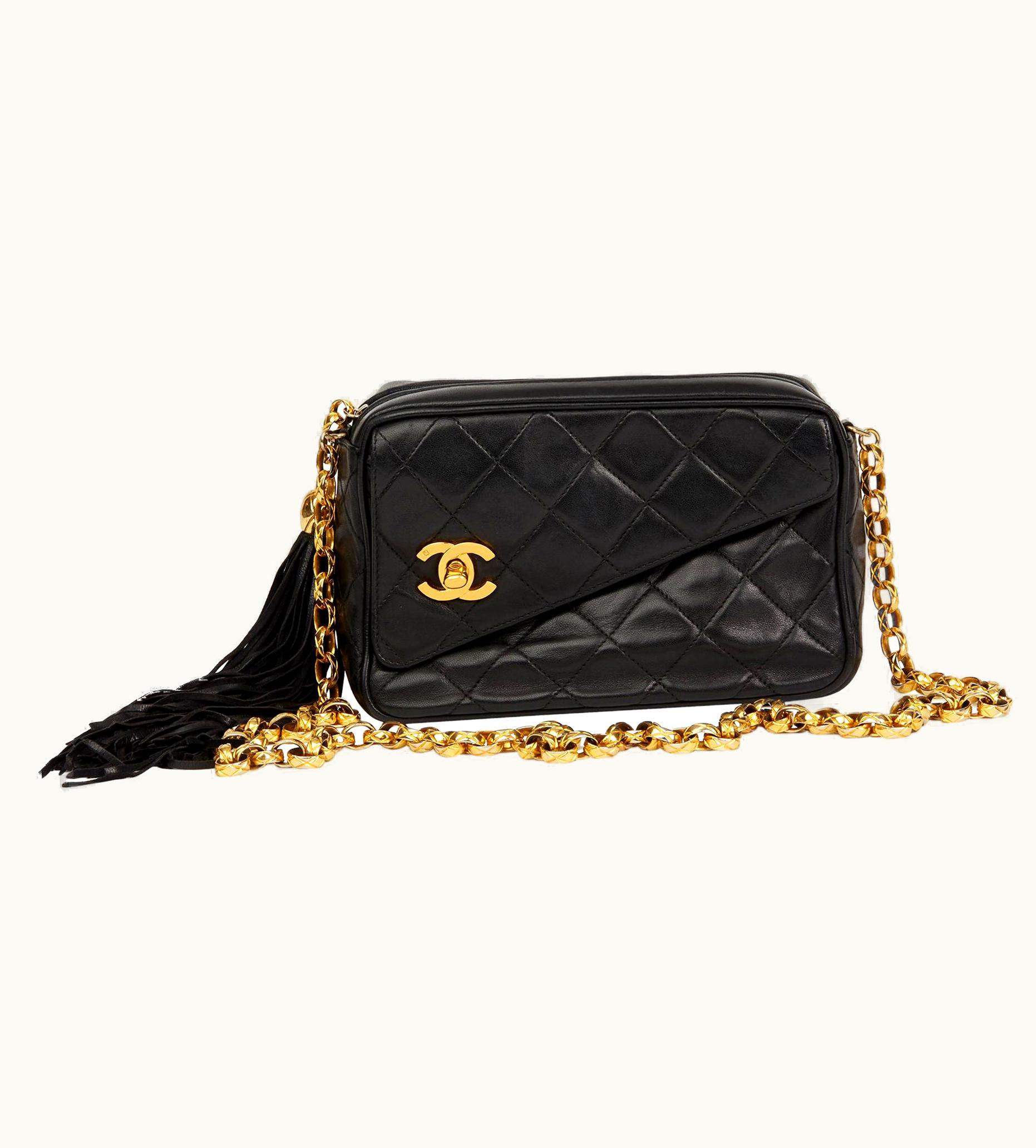 Chanel Chanel 1992 Black Quilted Lambskin Vintage Classic Fringe Shoulder Bag