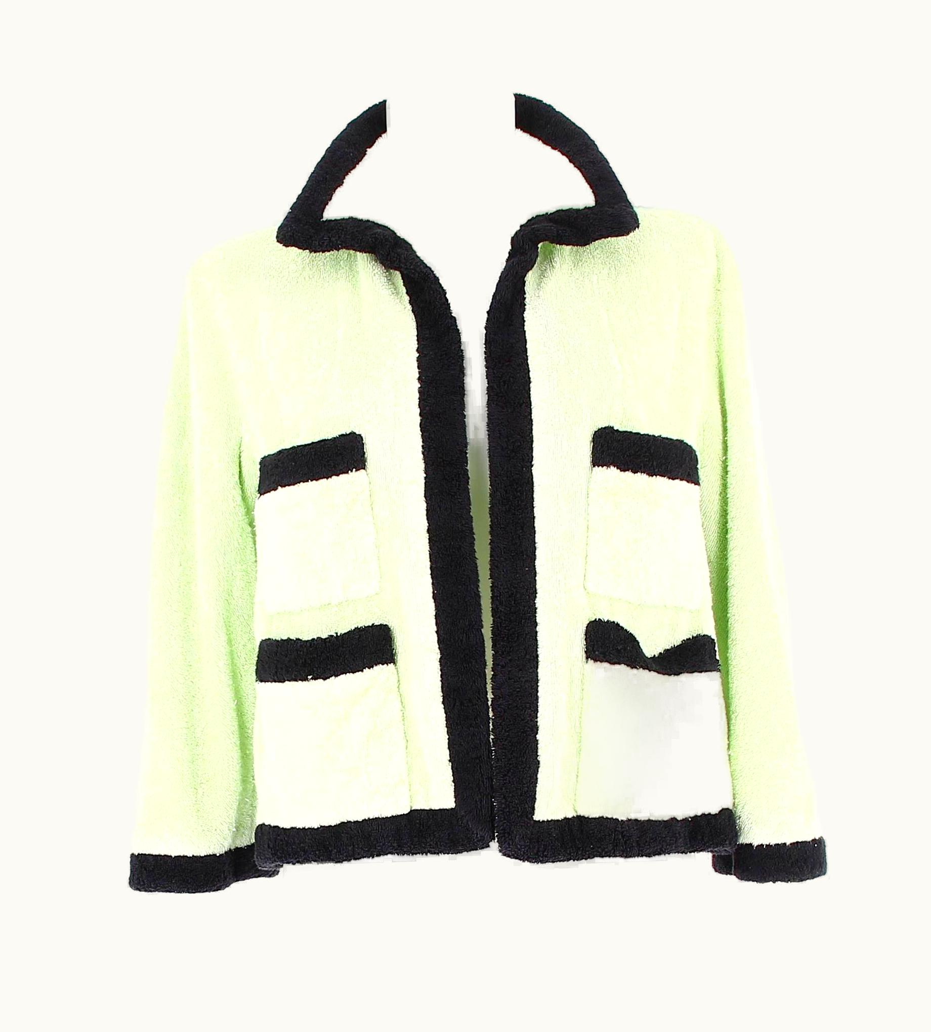 Chanel Spring 1992 Chanel Green And Black Terrycloth Jacket