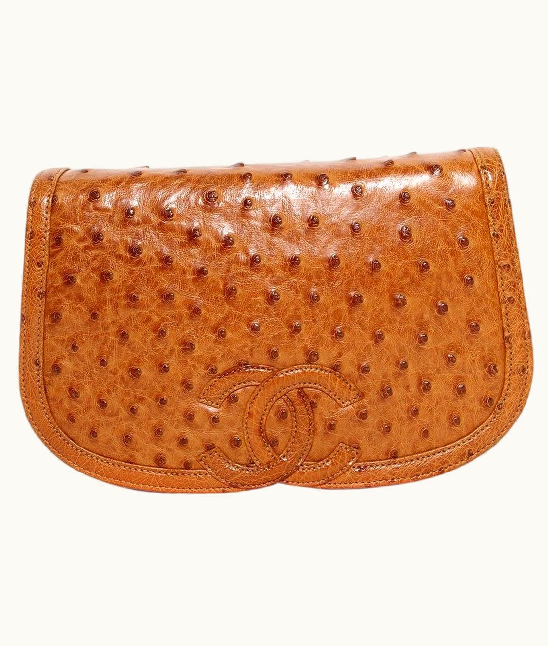 Chanel Chanel "CC" Ostrich Shoulder Chain Bag (Vintage 1992)