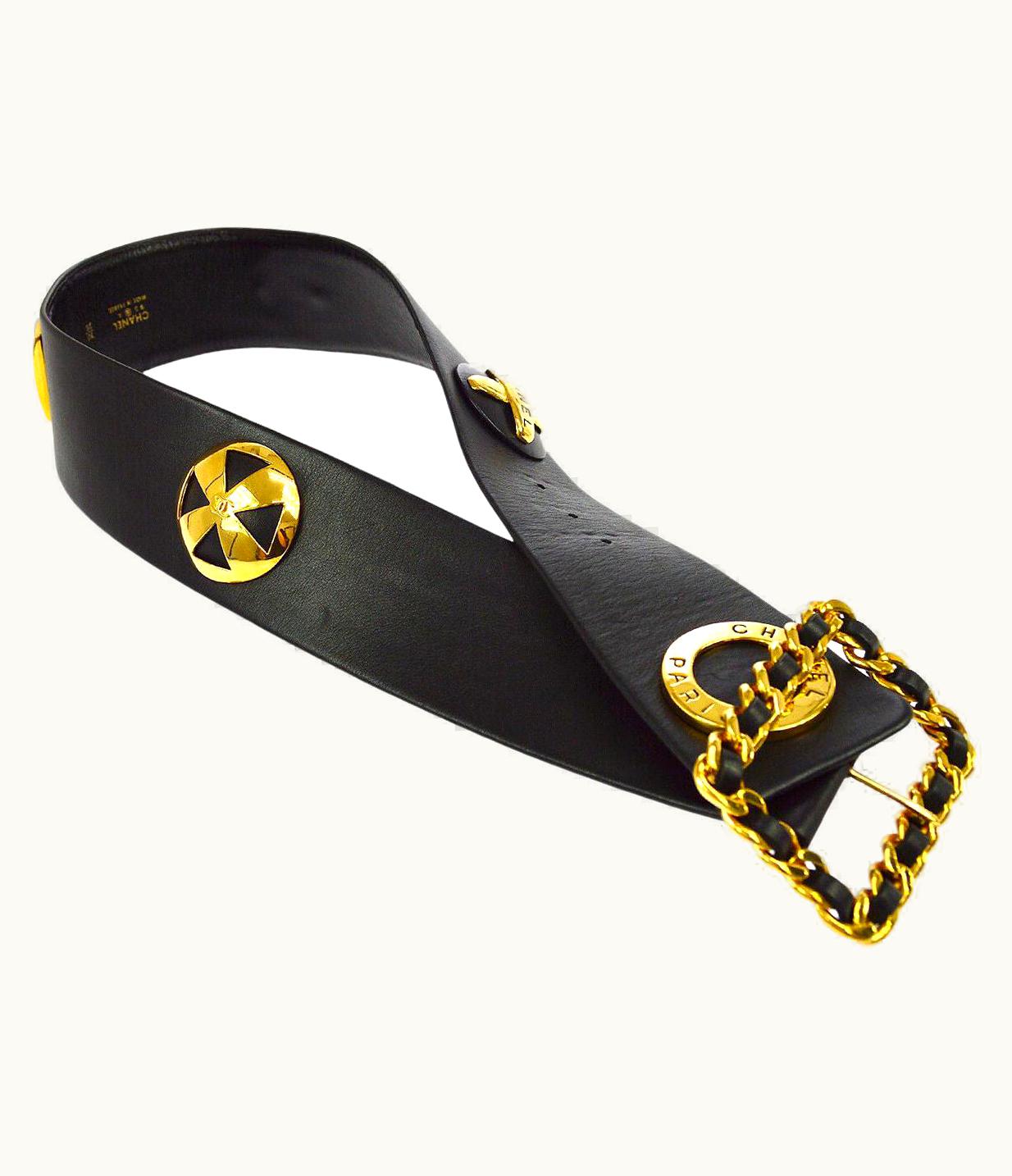 Chanel Chanel Black Lambskin Leather Gold Metal Cc Charms Waist Belt II