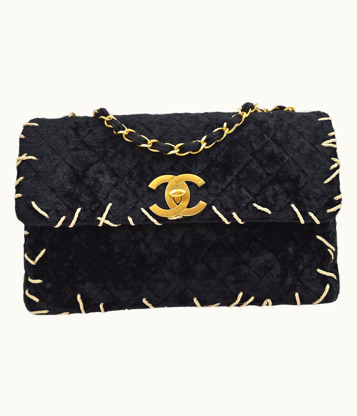 Chanel Chanel Black Velvet Quilted Gold Cc Large Maxi Jumbo Shoulder Flap Bag
