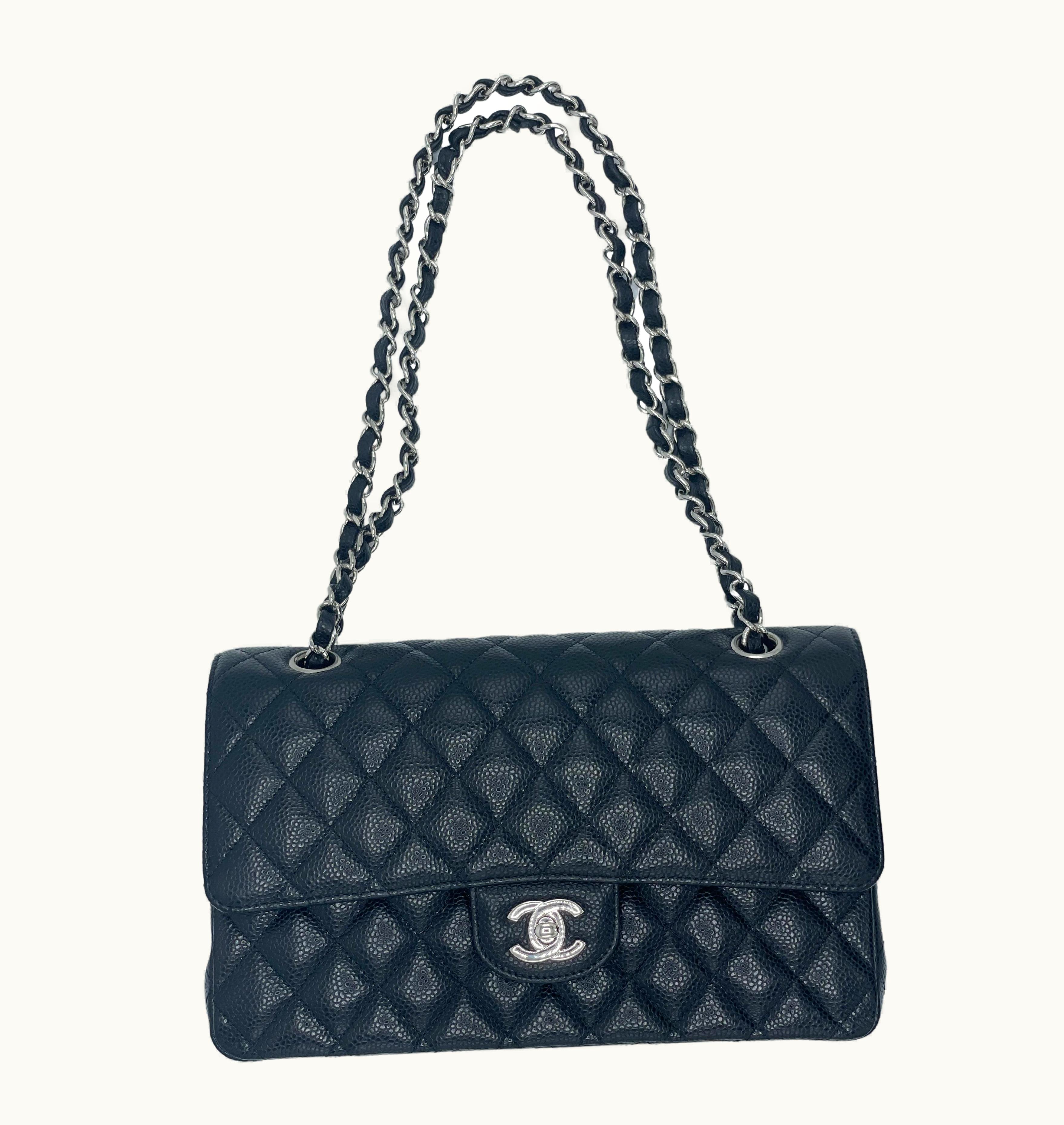 Chanel Chanel Classic Double Flap Black Silver Caviar Leather