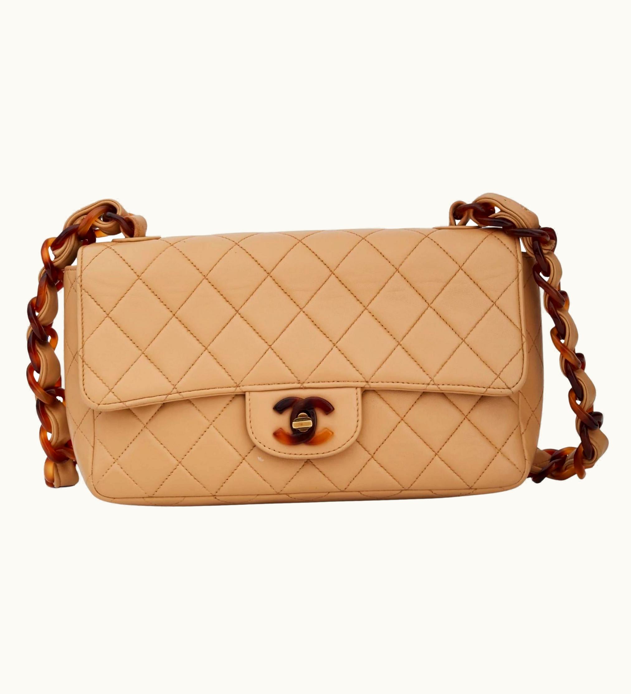 Chanel Chanel Beige Tortoise Shell Chain Classic Flap Bag (Circa 1994)