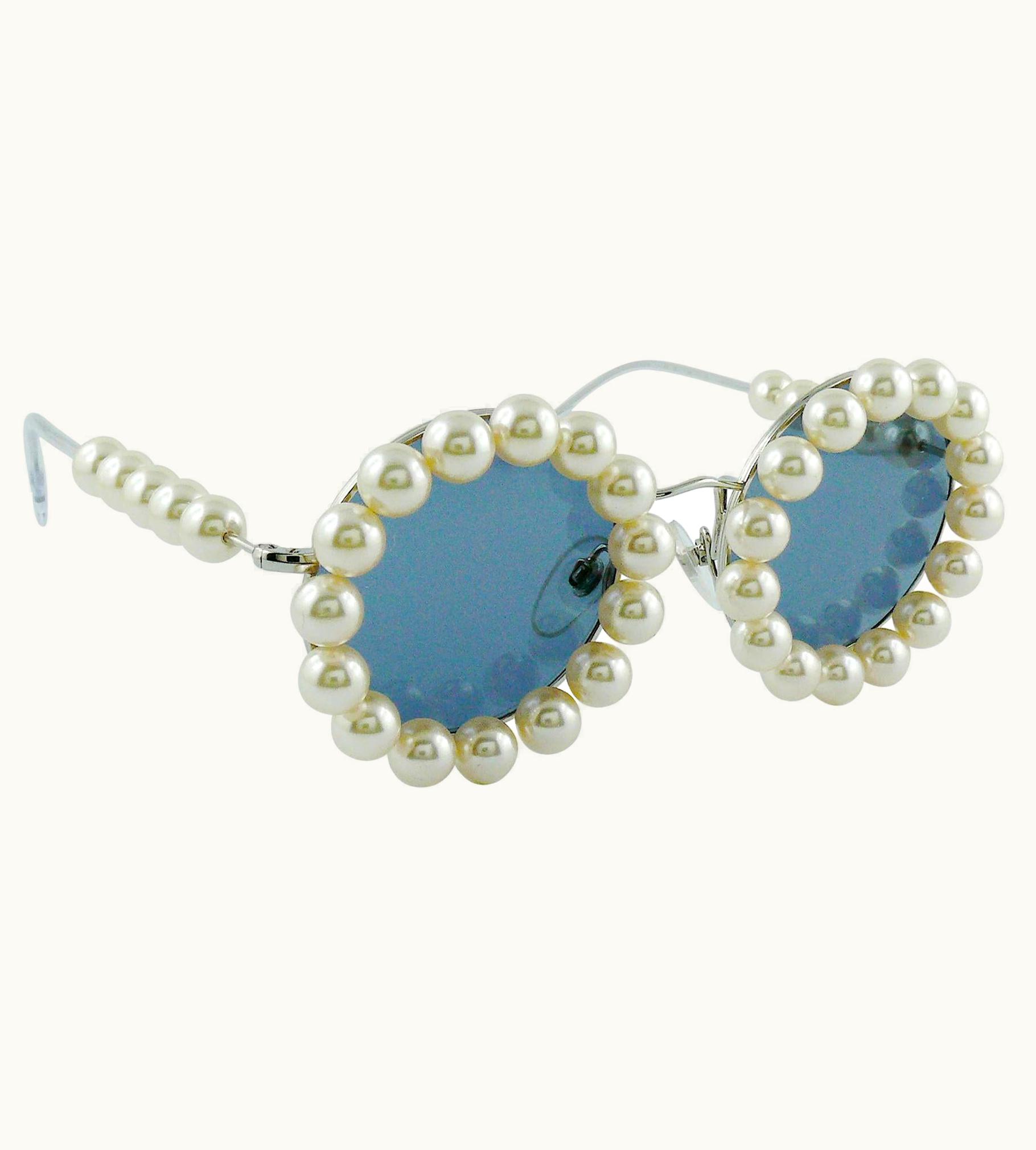 Chanel Chanel Vintage Spring Summer 1994 Iconic Runway Faux Pearl Round Sunglasses