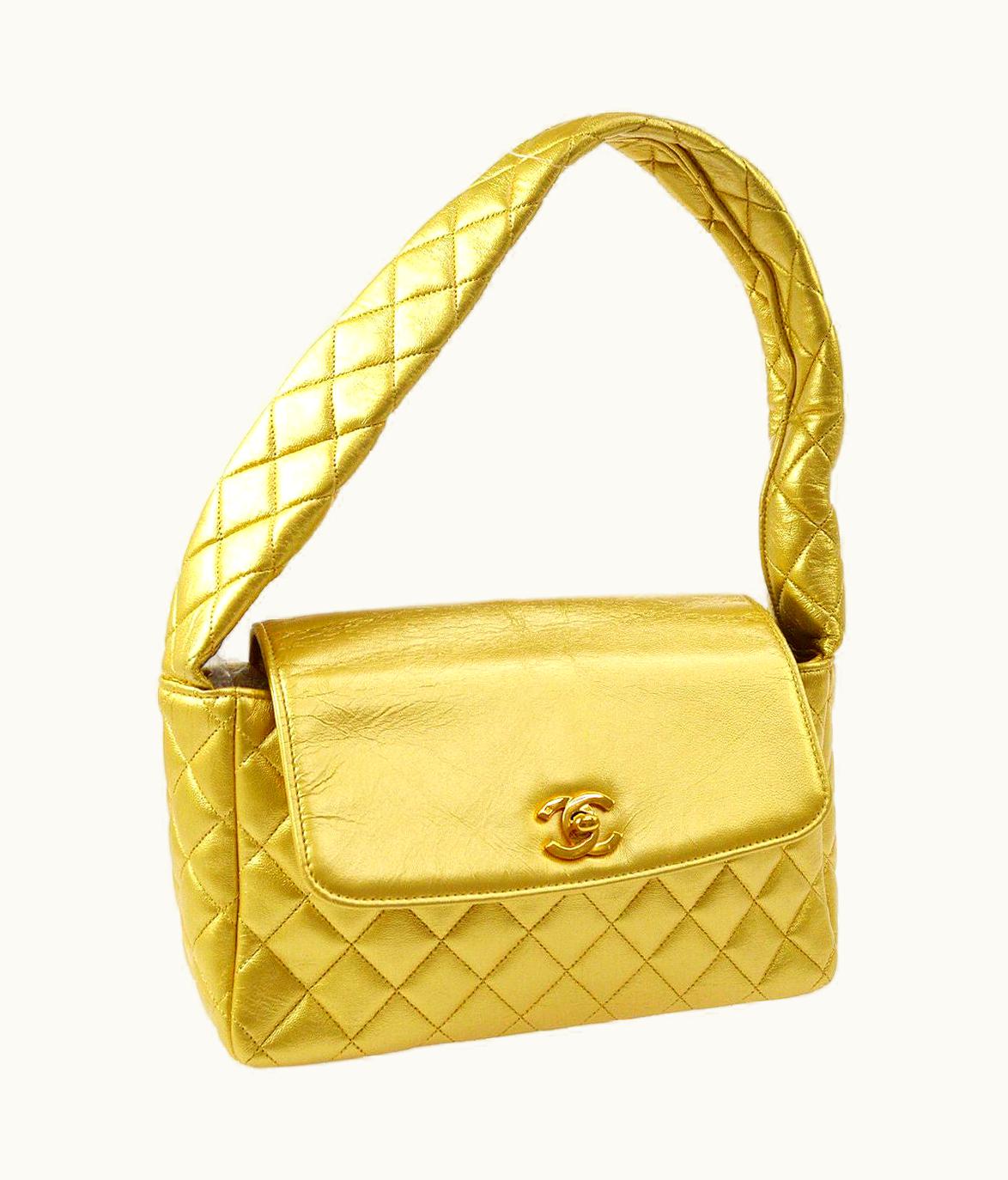 Chanel Chanel With Top Handle Rare Limited Edition 1994 Quilted Flap Gold Metallic Bag UZ0592355