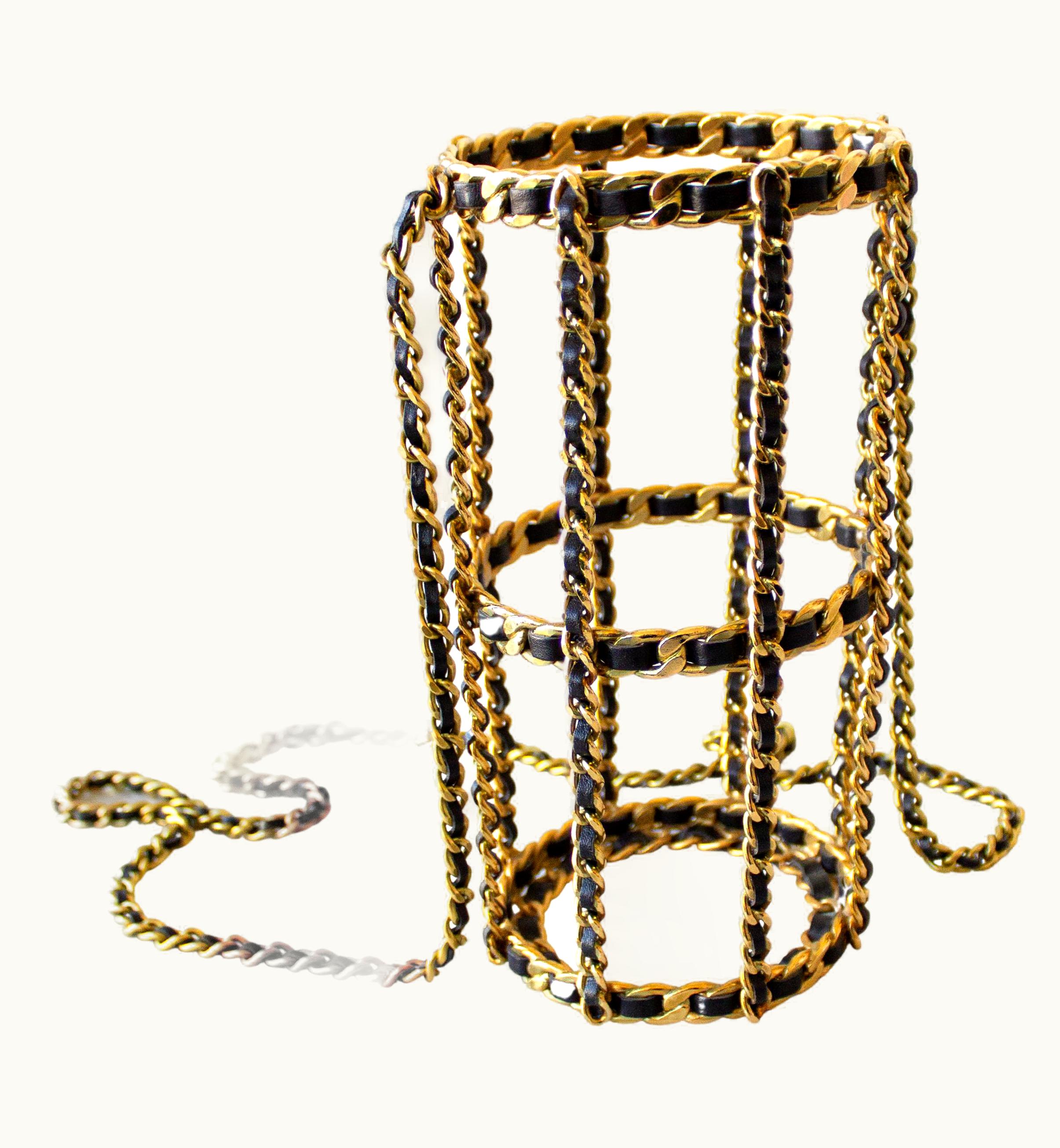Chanel Iconic Chanel Vintage Fall 1994 Gold Metal Chain Black 94a Water Bottle Holder