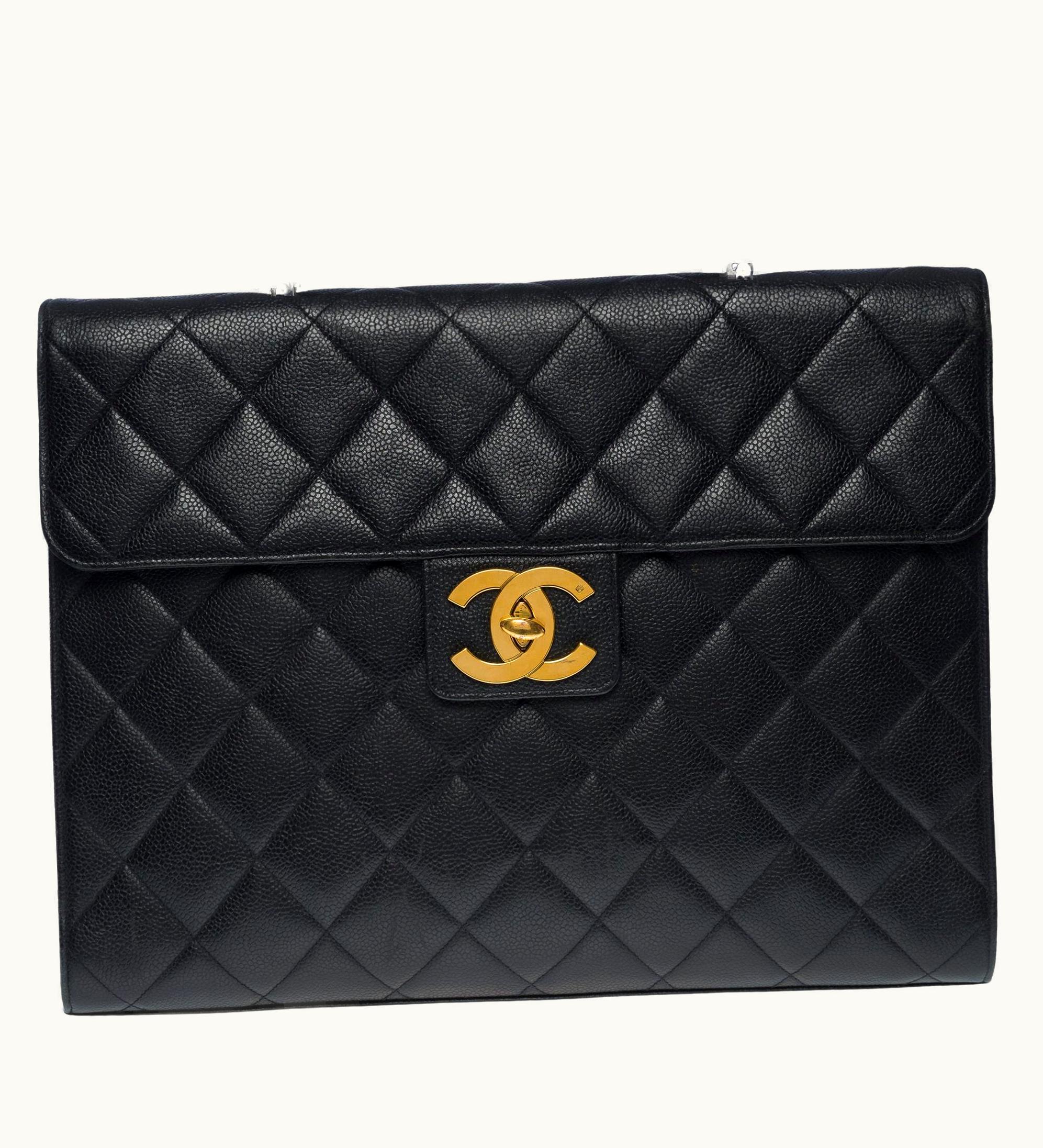 Chanel Amazing Chanel Vintage Briefcase In Black Caviar Leather, Ghw UZ0592361