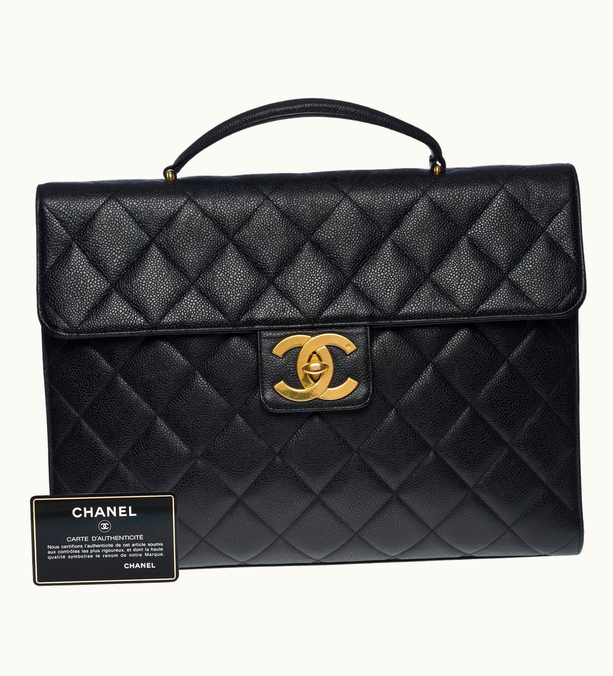 Chanel Amazing Chanel Vintage Briefcase In Black Caviar Leather, Ghw UZ0592362