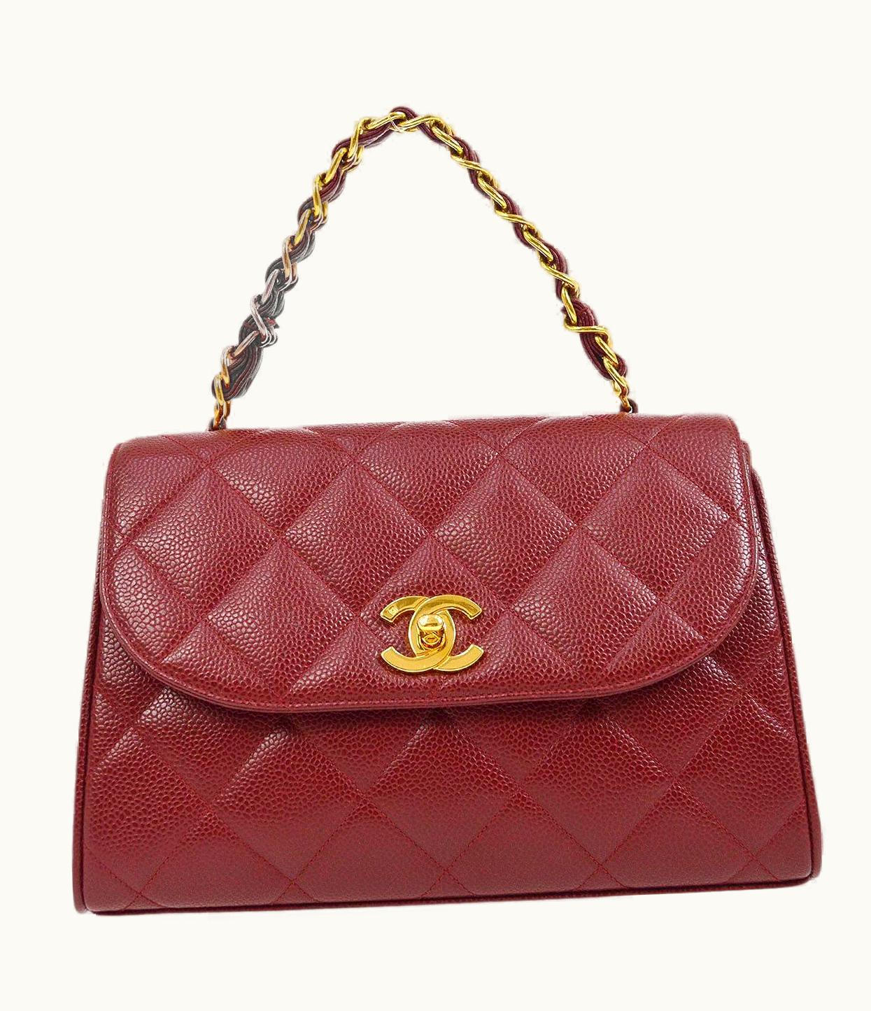 Chanel Chanel Red Caviar Leather Gold Top Handle Flap Bag