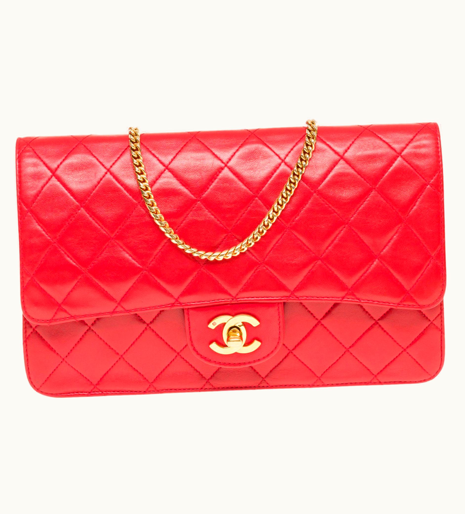 Chanel Chanel Classic Flap Shoulder Bag In Red Quilted Lambskin, Ghw