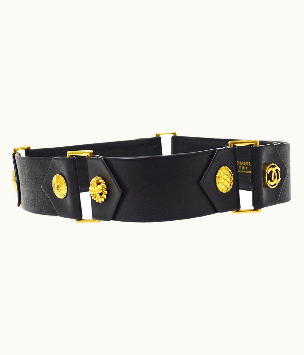 Chanel Chanel Black Lambskin Leather Gold Metal Cc Charms Waist Belt