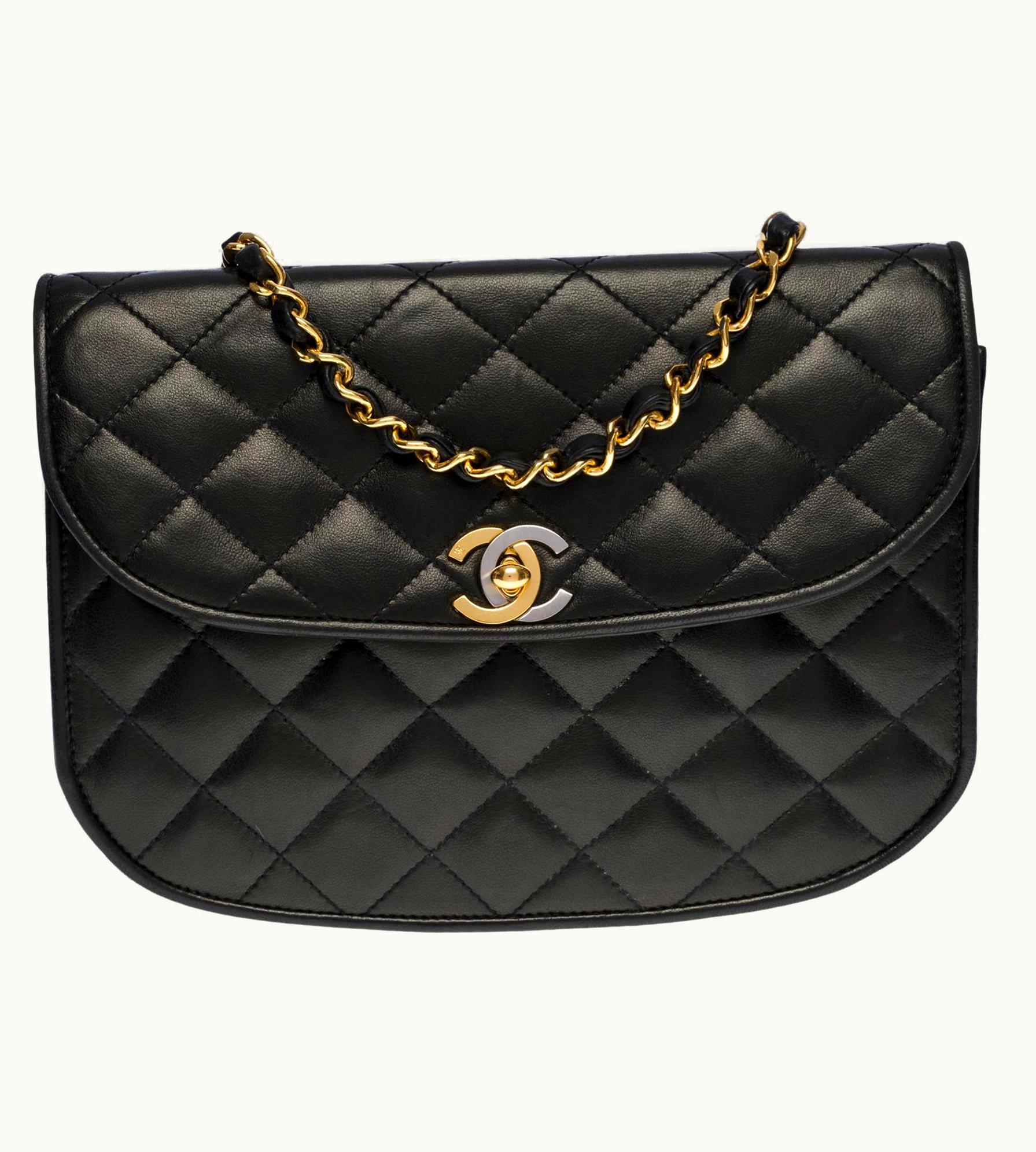 Chanel Rare Chanel Classic Flap Shoulder Bag In Black Quilted Lambskin, Ghw