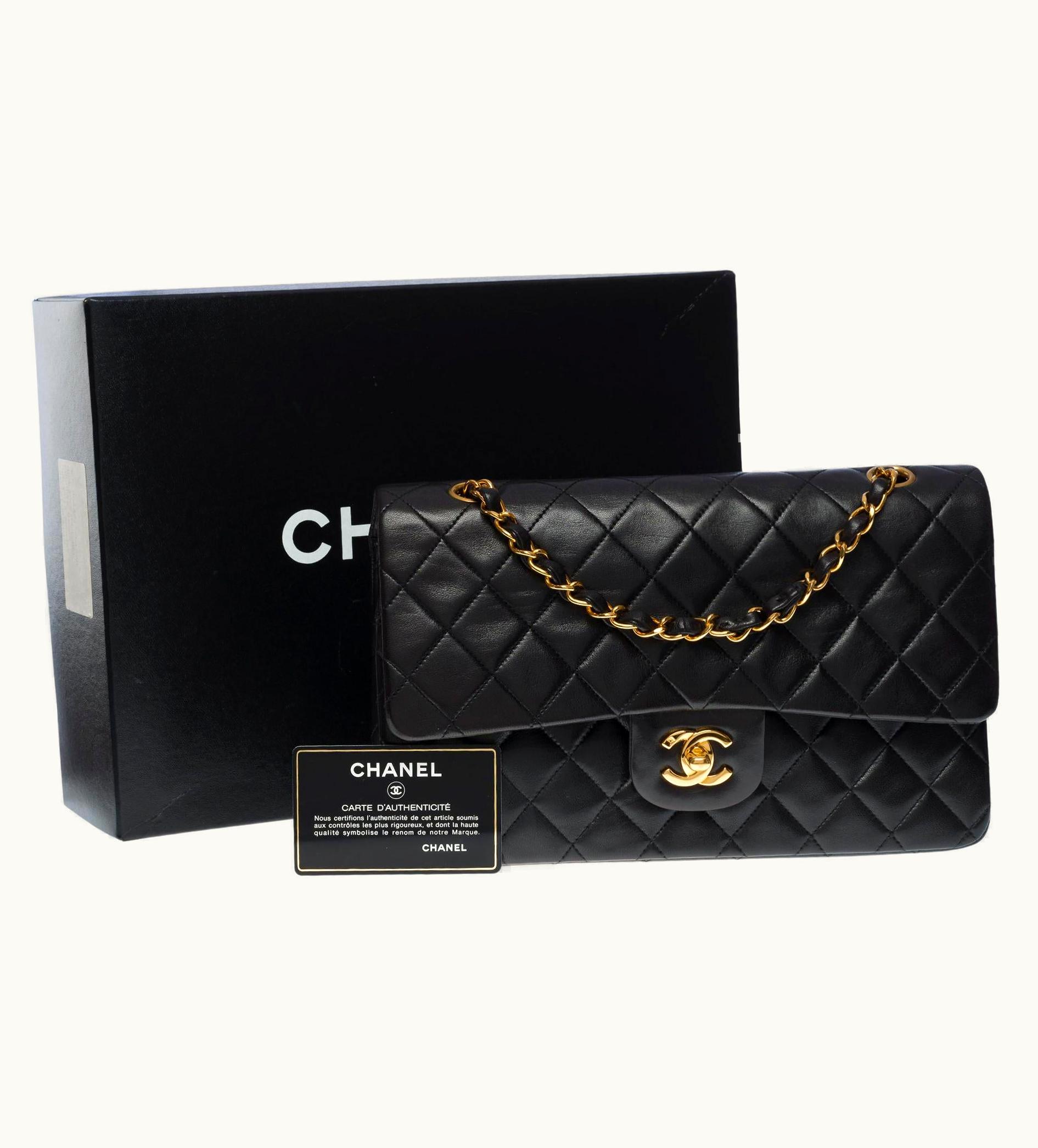 Chanel Chanel Timeless Medium 25cm Double Flap Shoulder Bag In Black Lambskin, Ghw UZ0592379