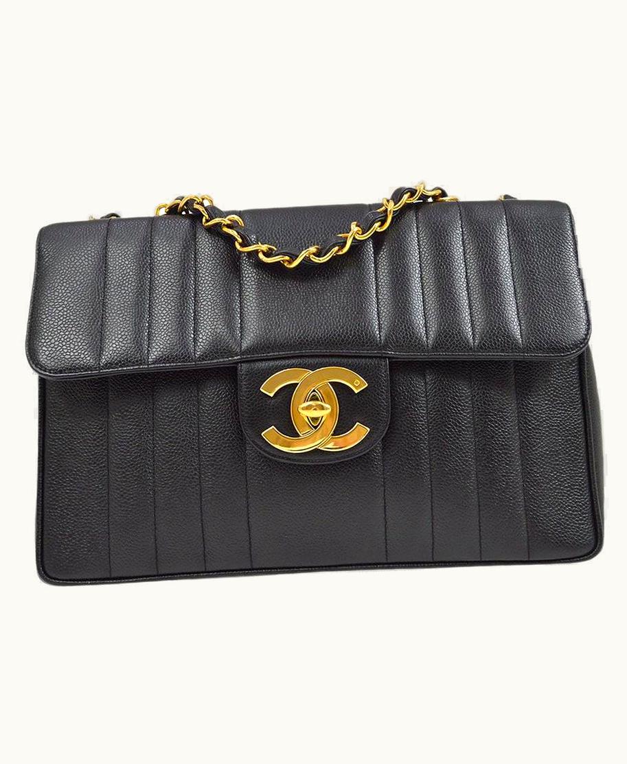 Chanel Chanel Black Caviar Leather Gold Hardware Large Jumbo Shoulder Flap Bag