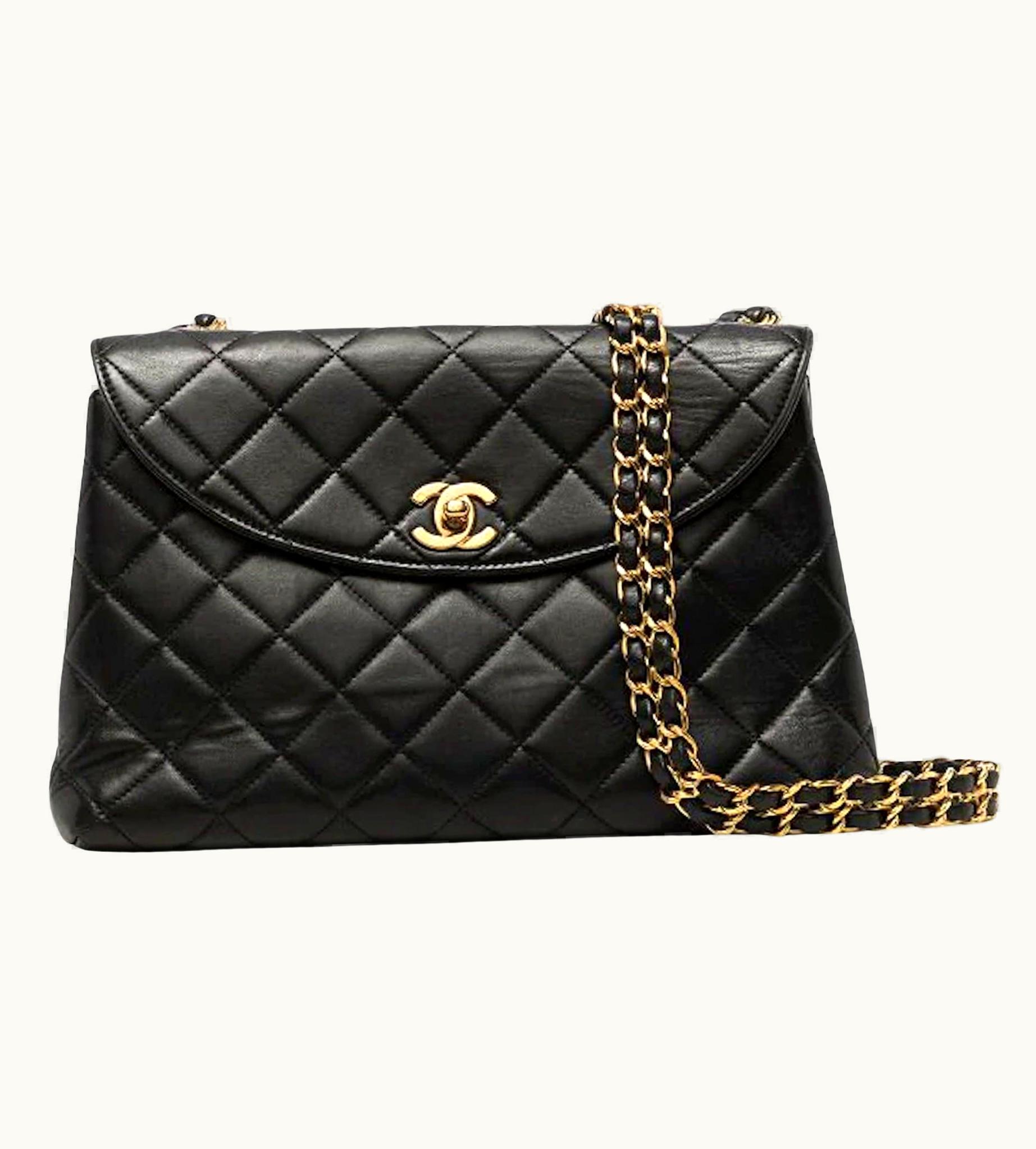 Chanel Chanel Rare 90s Vintage Curve Lambskin Large Classic Flap Bag Gold Doubled Chain