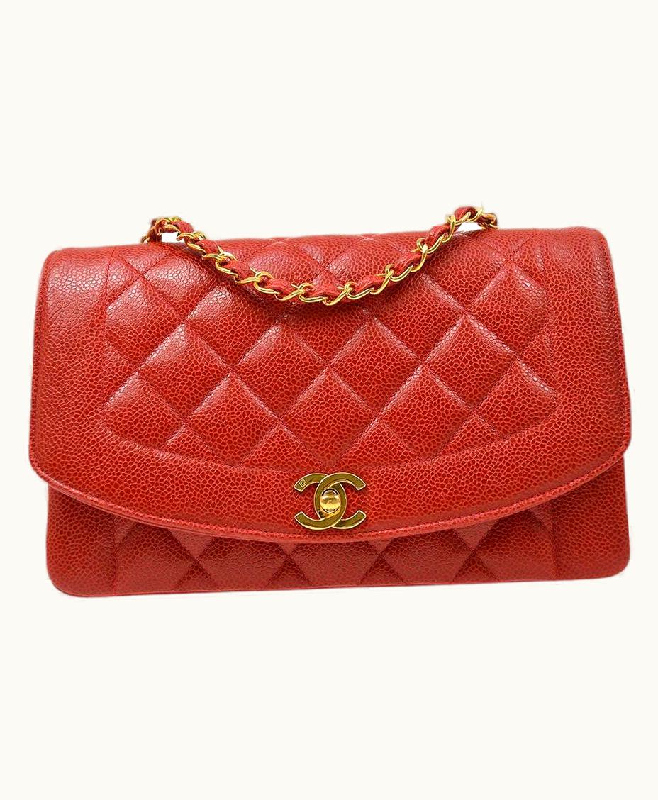 Chanel Chanel Red Caviar Leather Gold Hardware Medium Diana Evening Shoulder Flap Bag