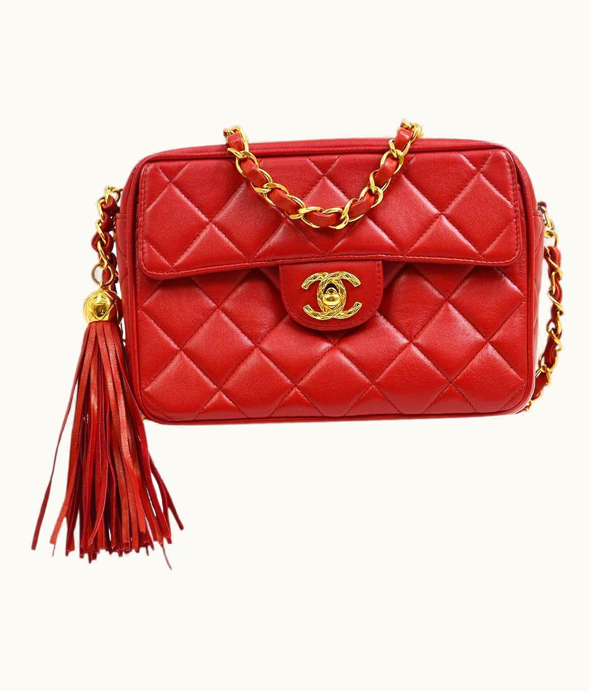 Chanel Chanel Red Lambskin Quilted Gold Evening Small Camera Party Shoulder Flap Bag