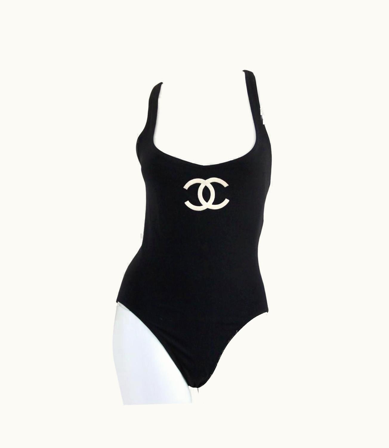Chanel Chanel 1994 Black International Flaggs Cc Logo Swimsuit By Karl Lagerfeld