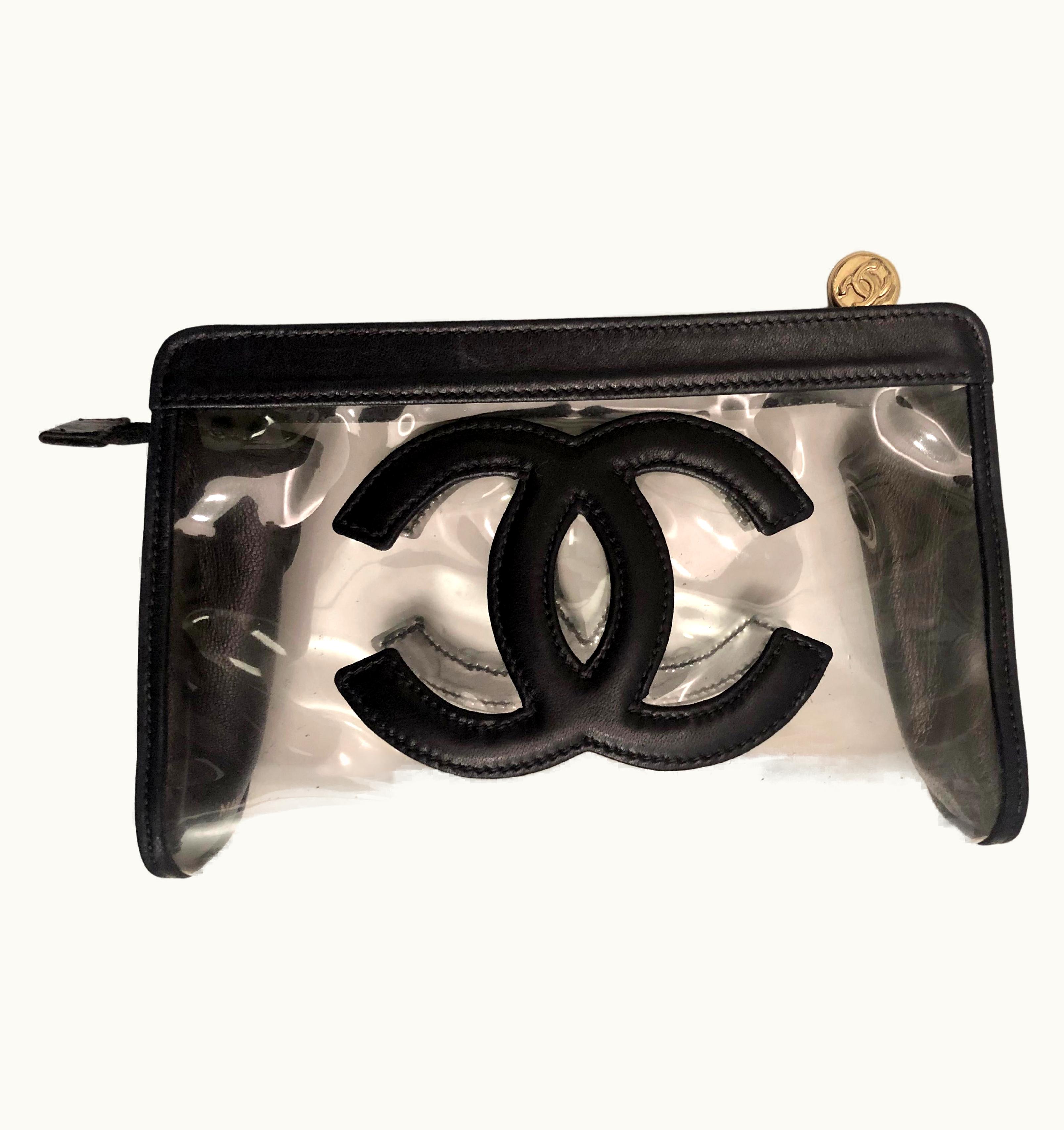 Chanel Vintage Chanel Navy Lambskin Leather Clear Vinyl Pouch Bag Clutch (Altered)