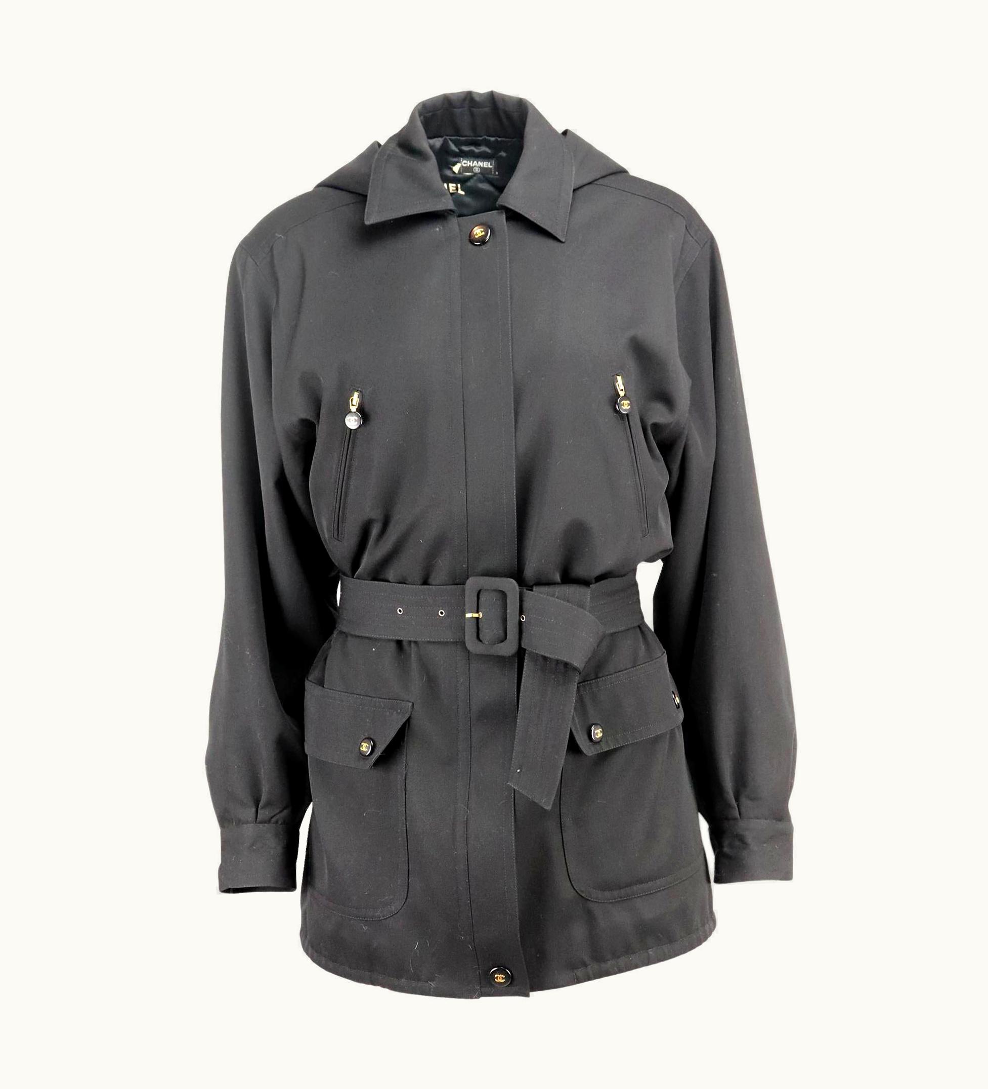 Chanel Chanel Vintage 1995 Hooded Belted Wool Coat Uk
