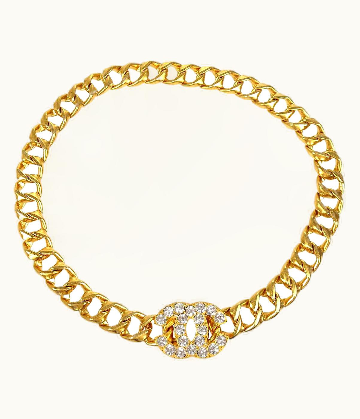 Chanel Chanel Cc Gold Metal Rhinestone Chain Link Waist Belt