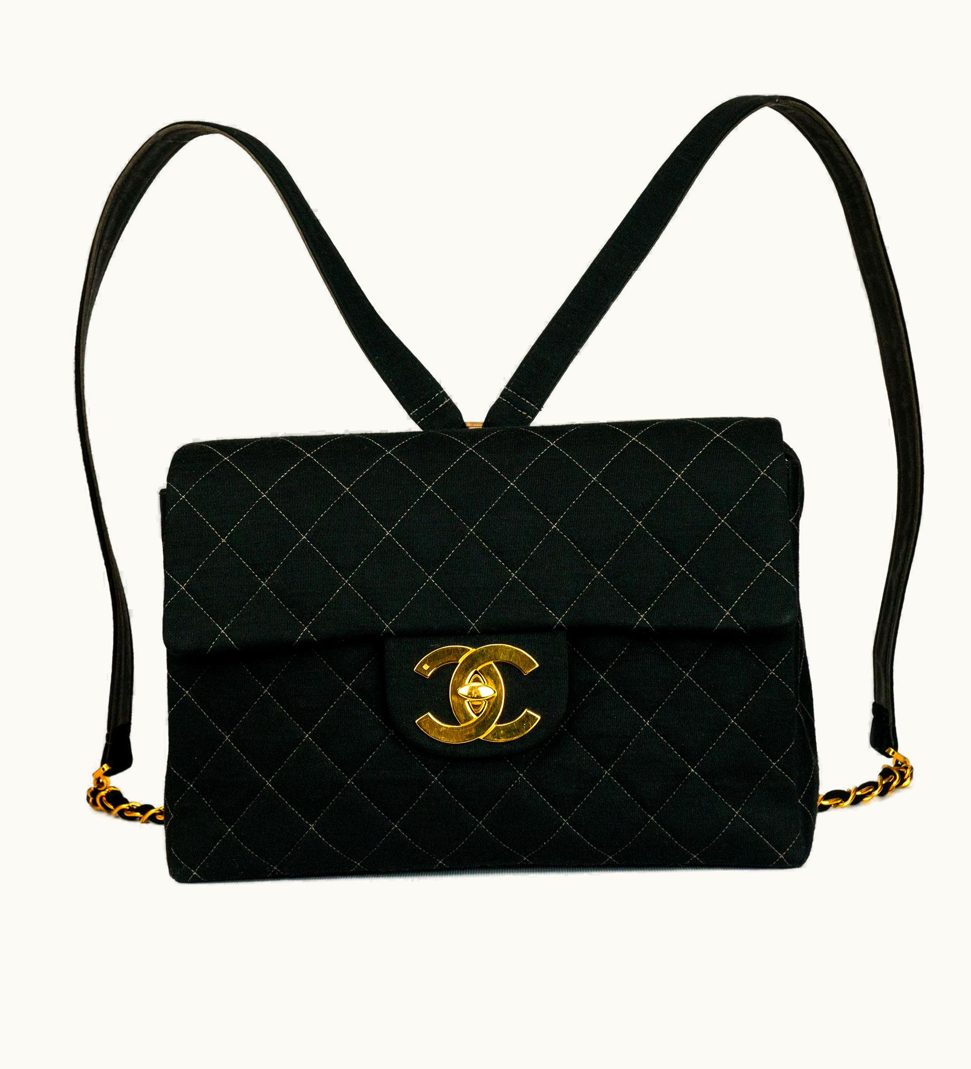 Chanel Chanel Jumbo Flap Quilted Wool Leather Backpack Large Vintage Cc Gold Logo