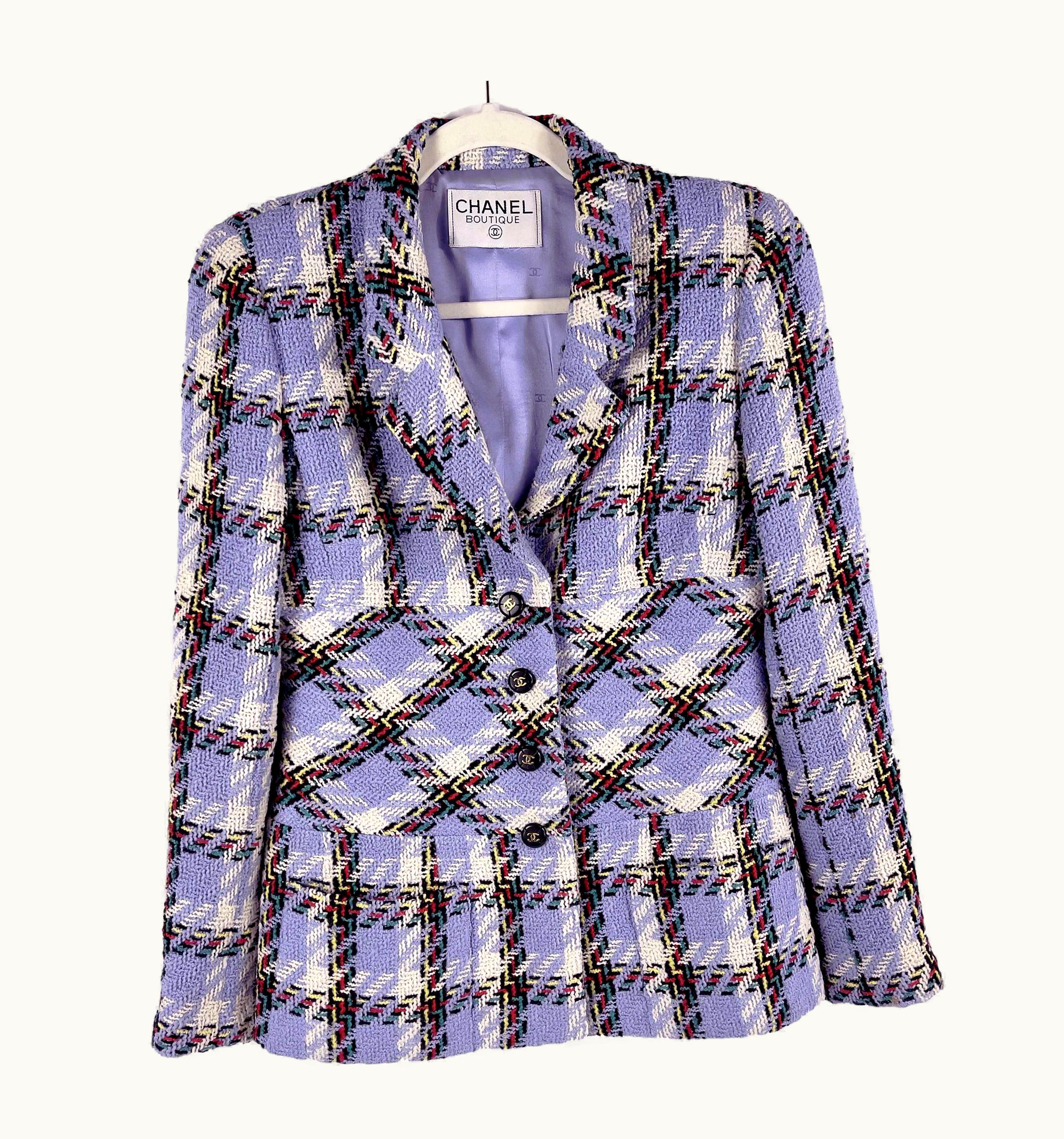 Chanel Chanel 95p Vintage Plaid Runway Tweed Blazer Lilac 42 Us