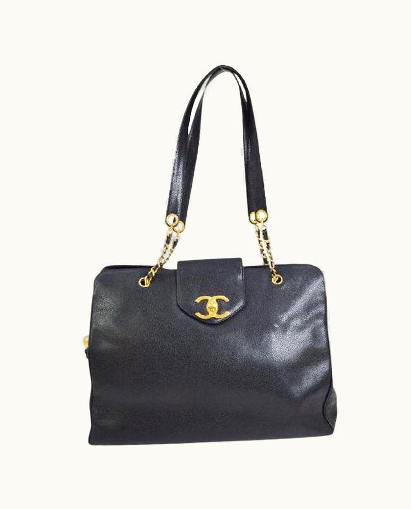 Chanel Chanel Black Caviar Leather Gold Weekender Carryall Travel Shoulder Tote Bag