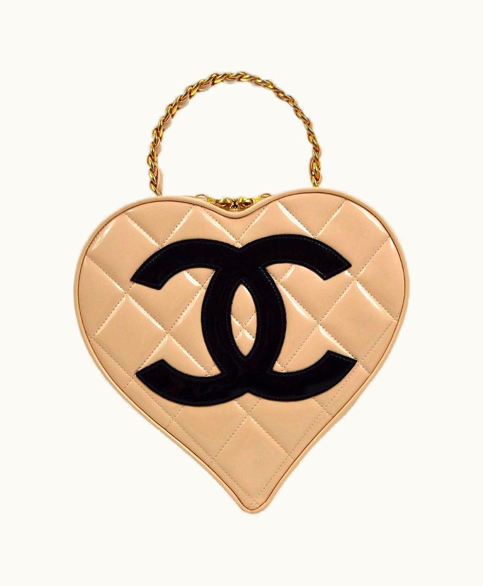 Chanel Chanel Cc Tan Beige Black Patent Leather Heart Top Handle Vanity Bag