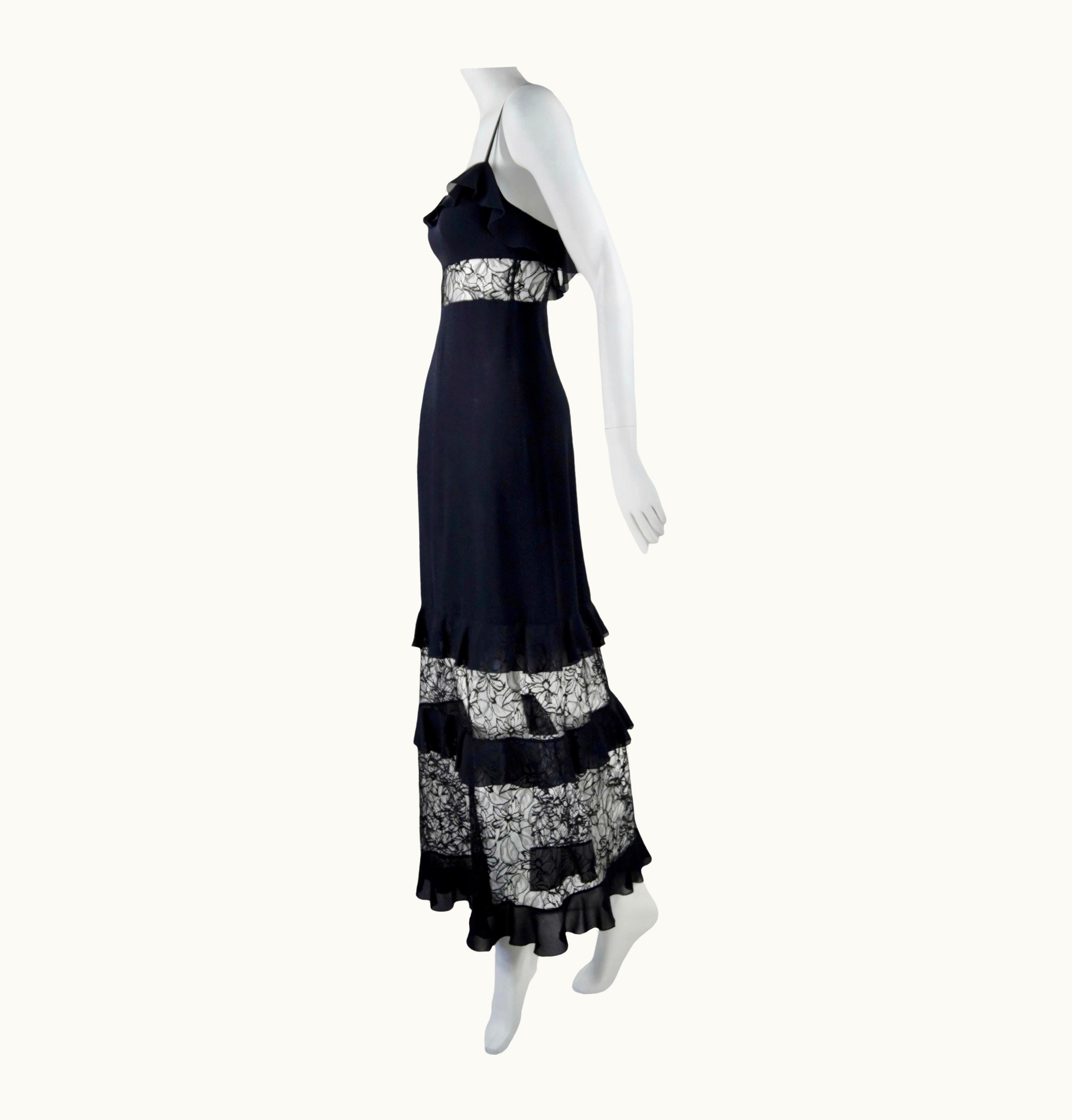 Chanel Chanel Long Black Dress With Chantilly Camelia Lace Cruise 1995 95c