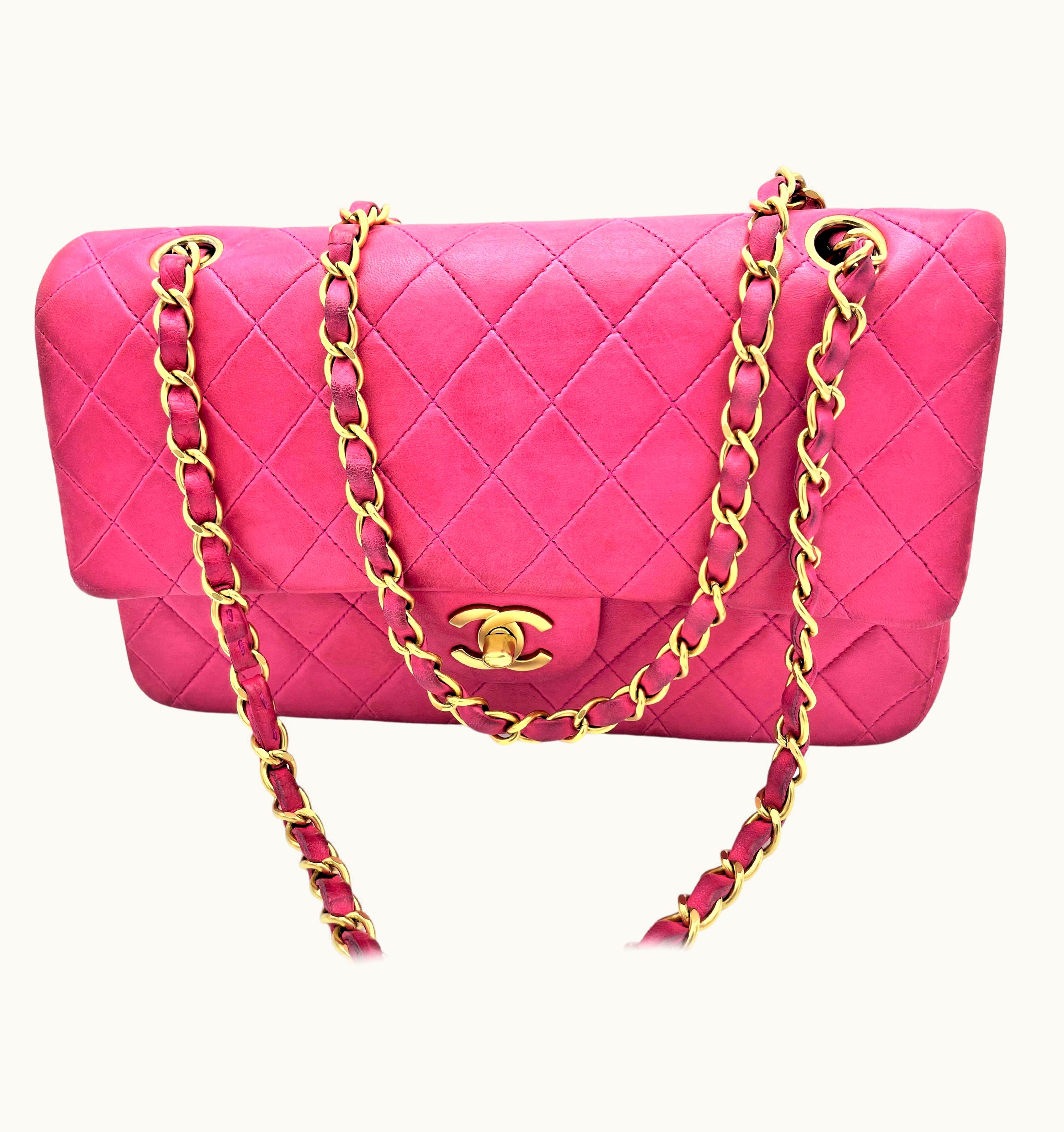 Chanel Vintage Chanel Quilted Double Flap Bag, Lambskin Leather, Medium In Pink 1995