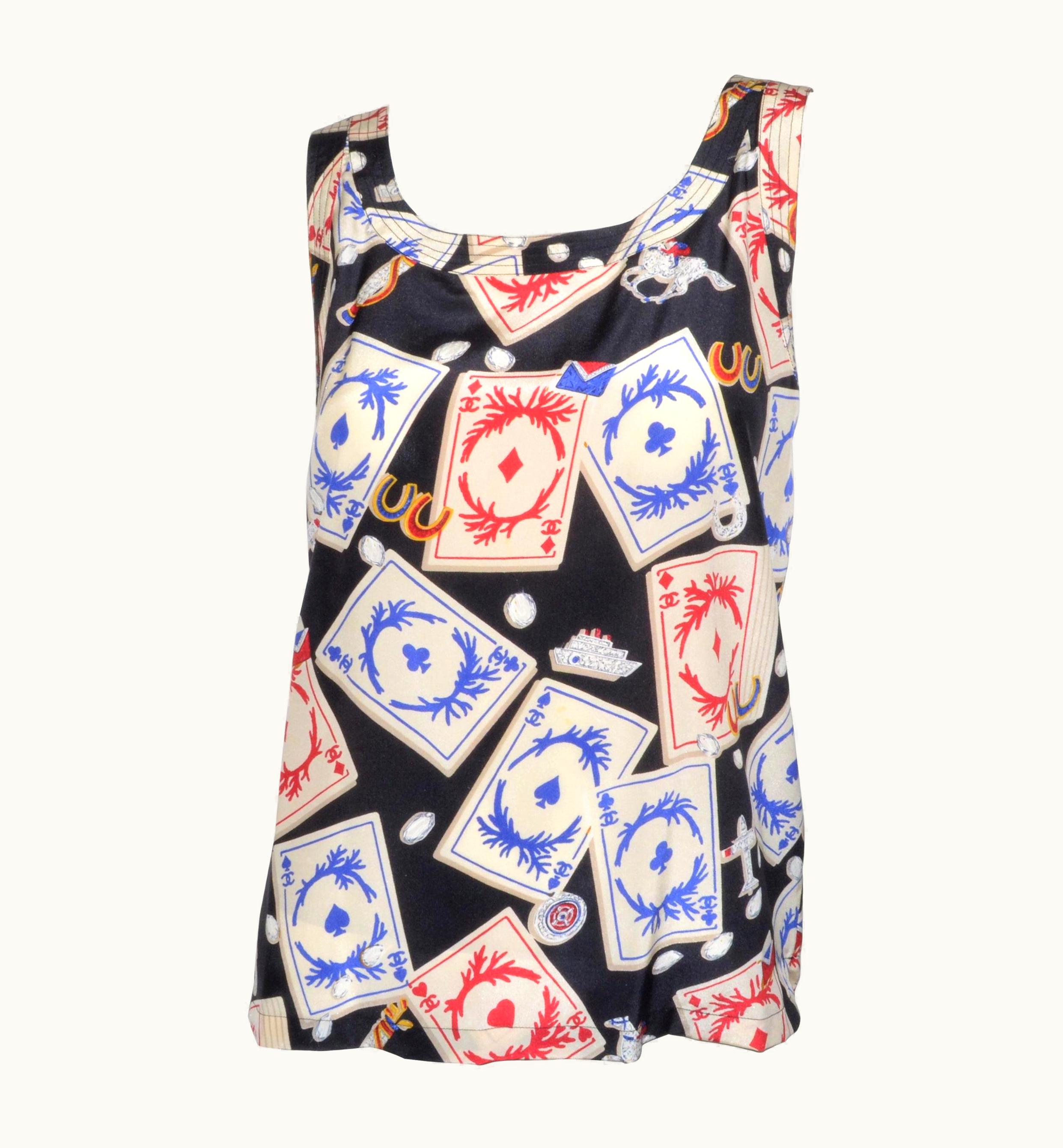 Chanel Chanel 1995 Vintage Playing Cards Print Silk Top