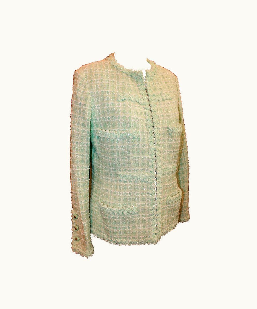 Chanel Chanel 1995 Vintage Mint Tweed Jacket With 4 Pockets