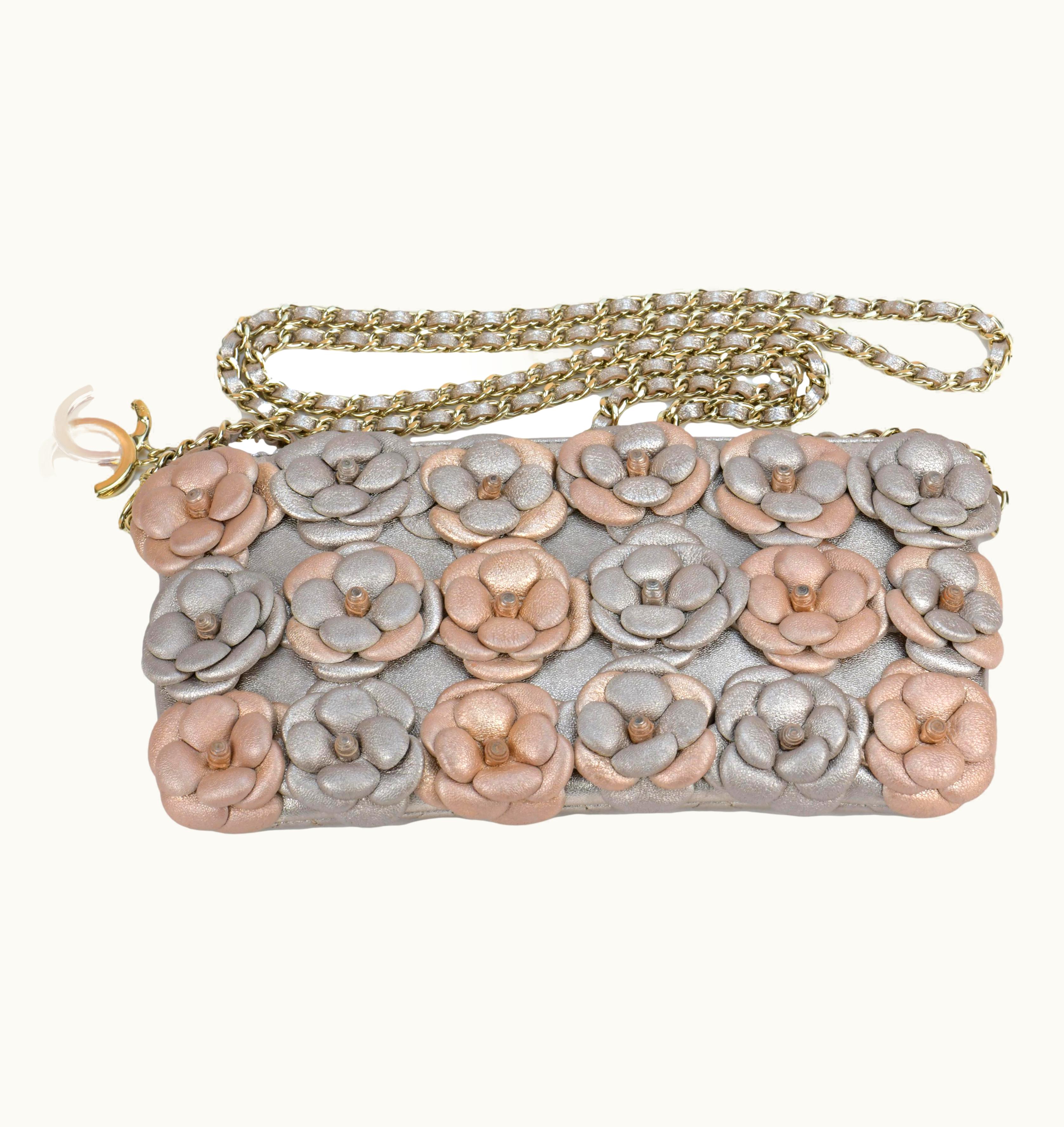 Chanel Chanel Limited Edition Camellia Embellished Lambskin Clutch With Chain