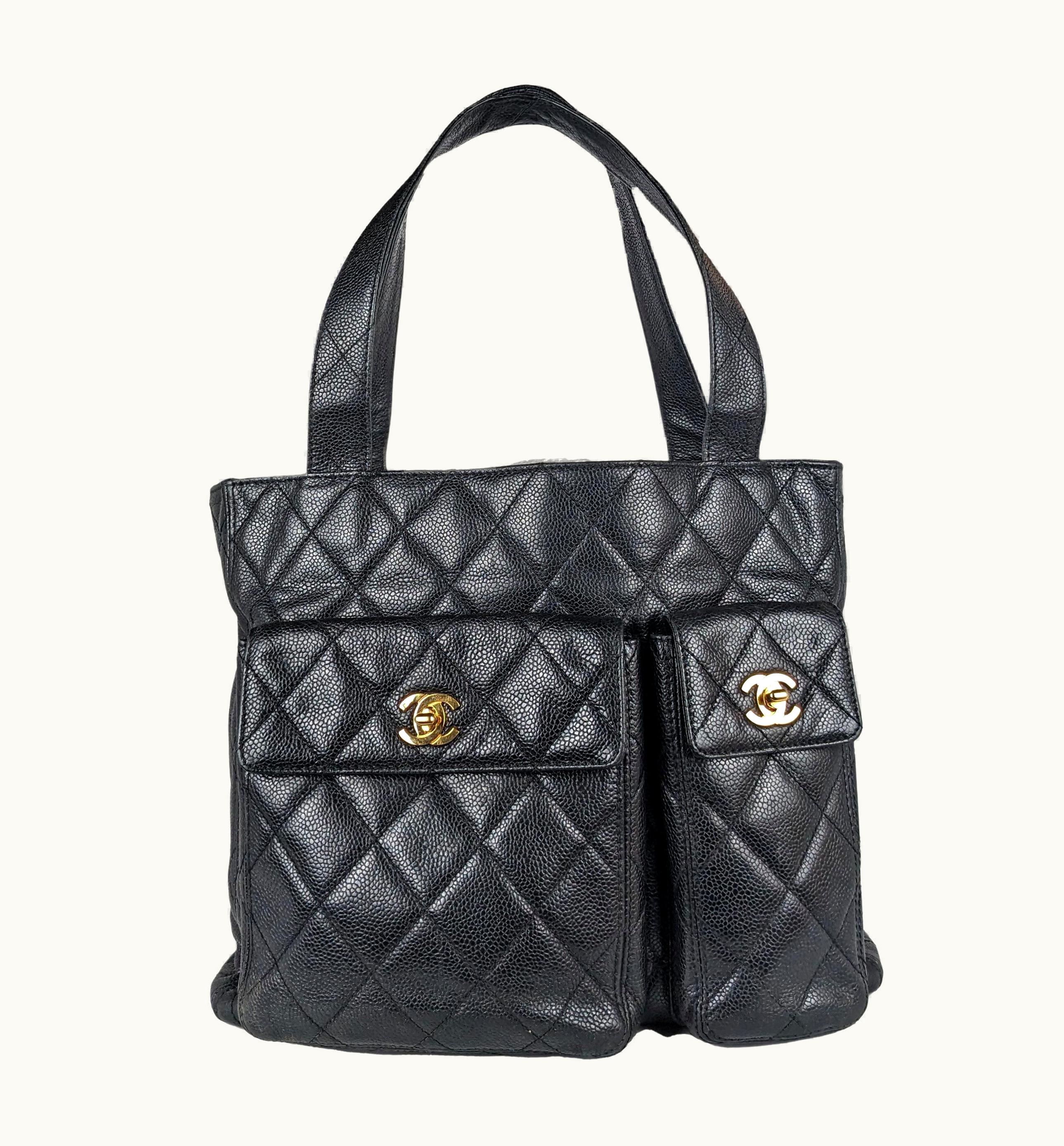 Chanel Chanel Caviar Leather Quilted Double Pocket Tote Black