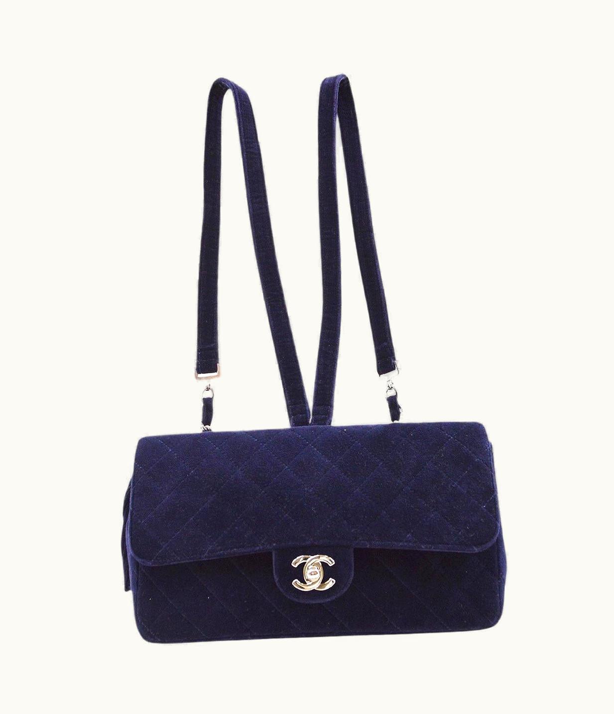 Chanel Chanel Blue Velvet Silver Hardware Shoulder Flap Backpack