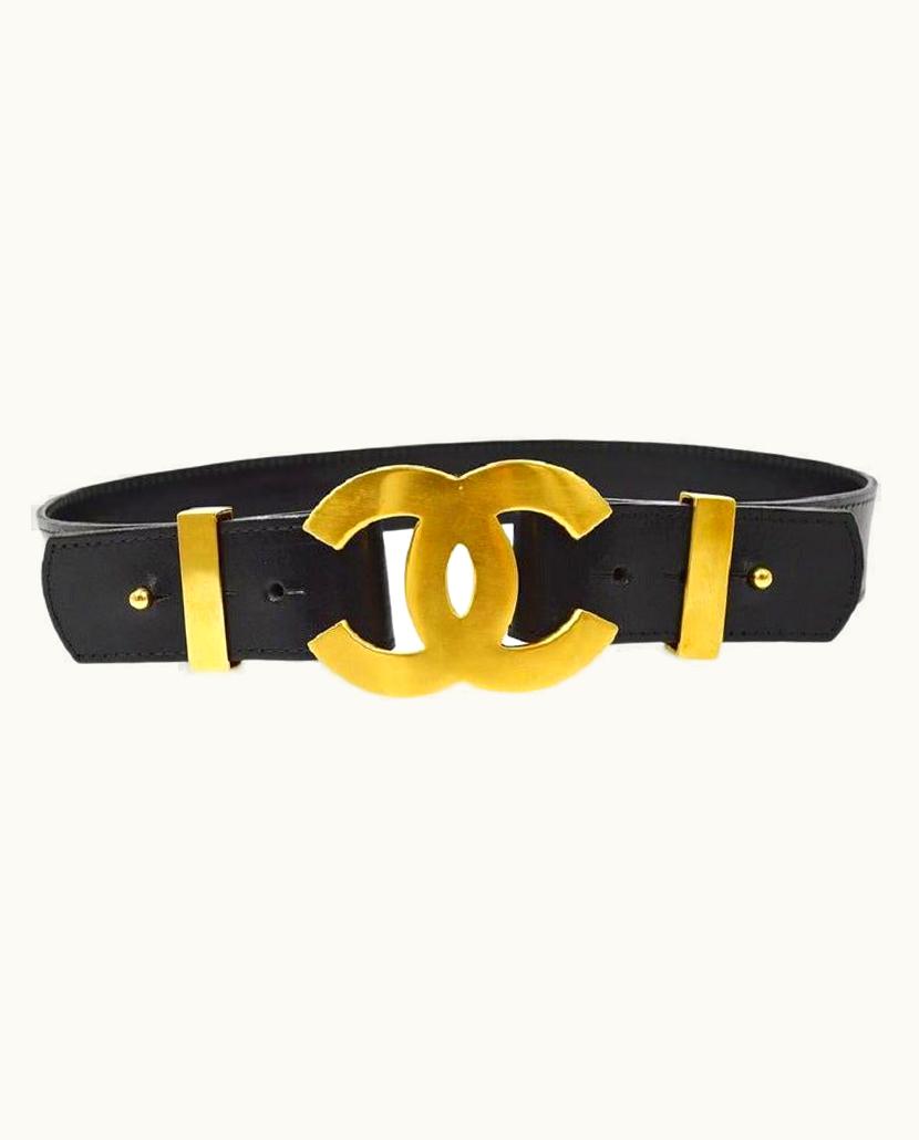 Chanel Chanel Cc Large Gold Buckle Evening Leather Waist Belt