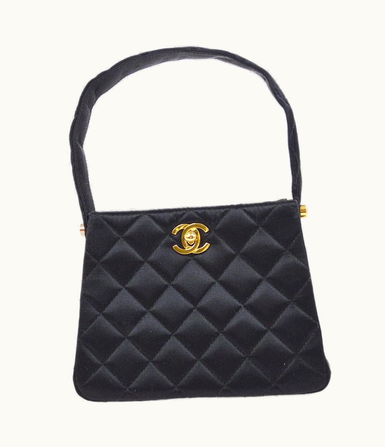 Chanel Chanel Satin Quilted Gold Cc Small Top Handle Evening Bag