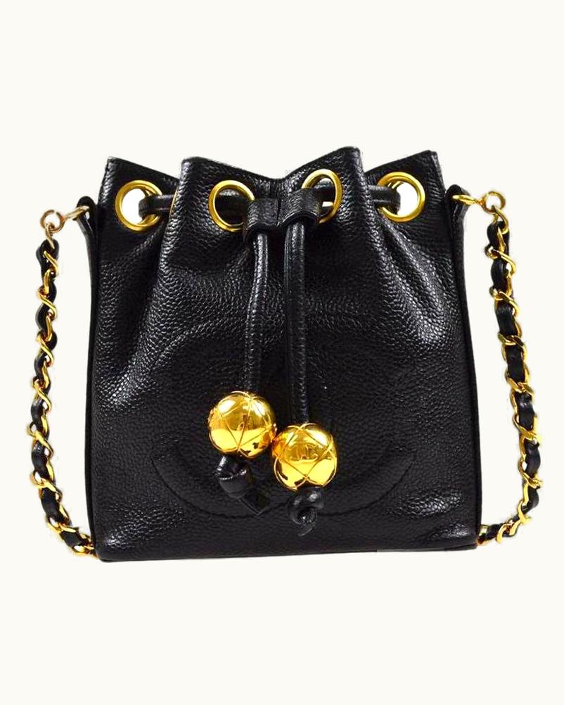 Chanel Chanel Black Caviar Gold Mini Small Micro Evening Shoulder Drawstring Bag