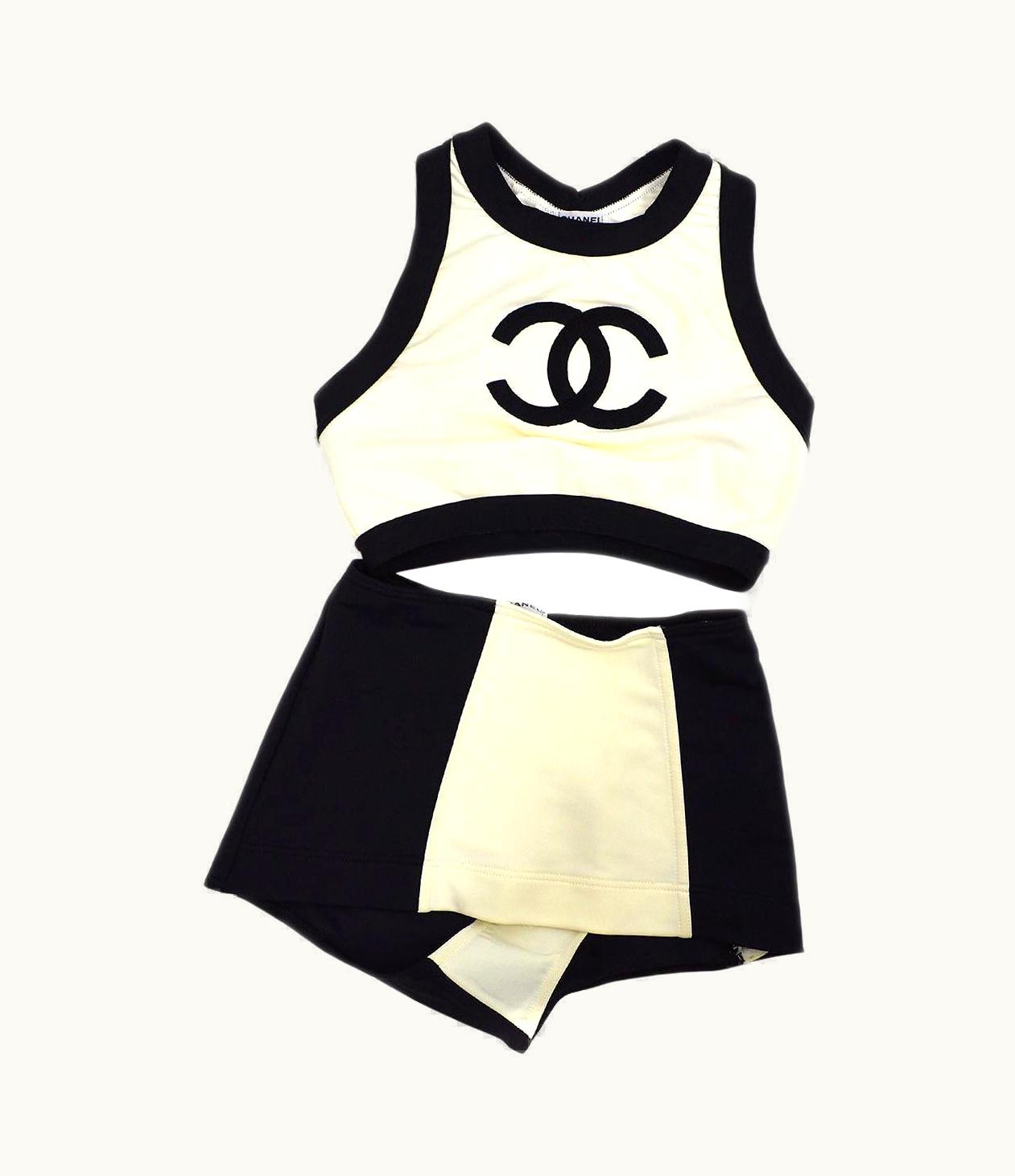 Chanel Chanel Vintage Black Ivory Cc Two Piece Tank Boy Short Bikini Swimsuit