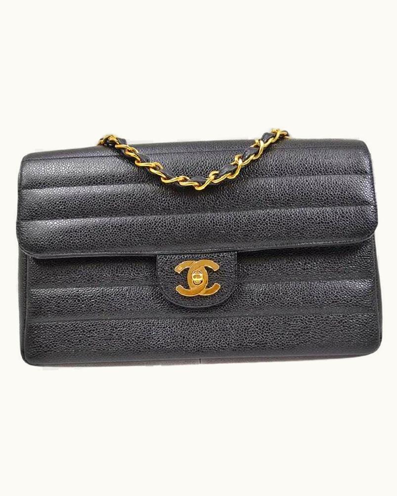 Chanel Chanel Black Caviar Leather Gold Evening Jumbo Evening Shoulder Flap Bag